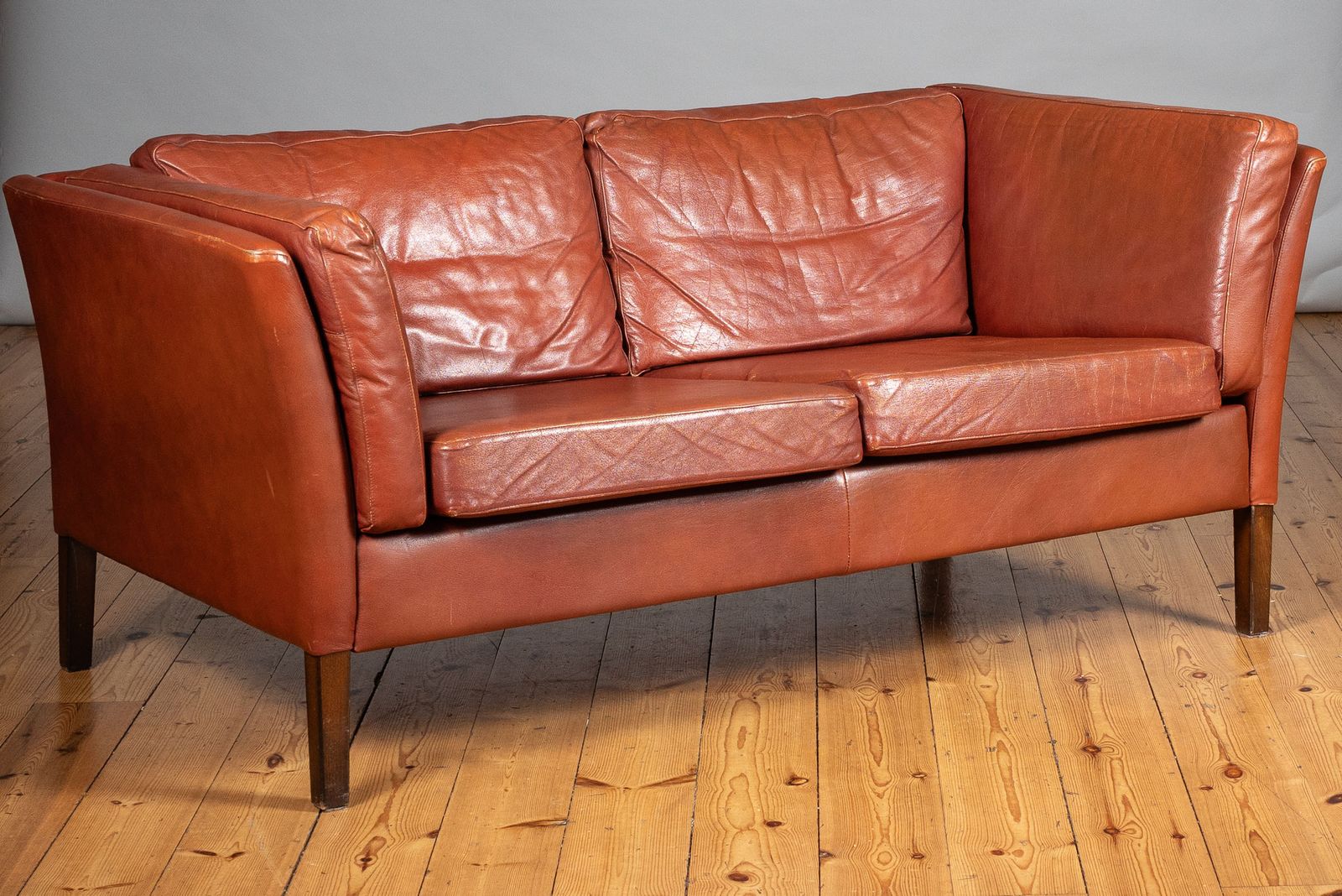 Mid Century Danish Brown Leather Two Seater Sofa In The Style Of Borge Mogensen photo furniture