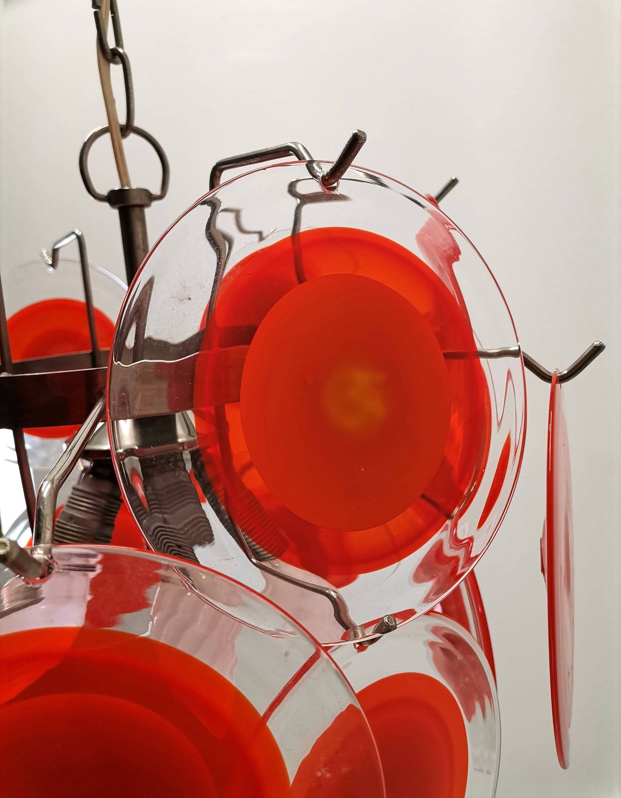 photo furniture Vintage Chandelier With 18 Murano Glass Discs / 60s Italy / Style Space Age Murano Pendant Light