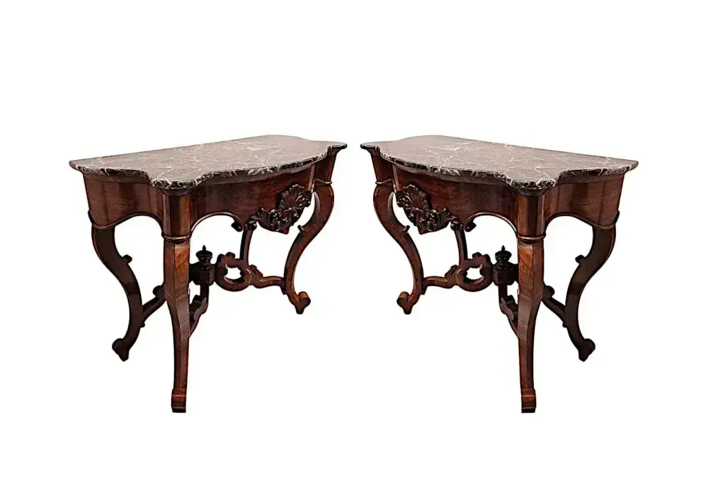 A Rare And Fine Pair Of 19th Century Mahogany Marble Top Console Tables