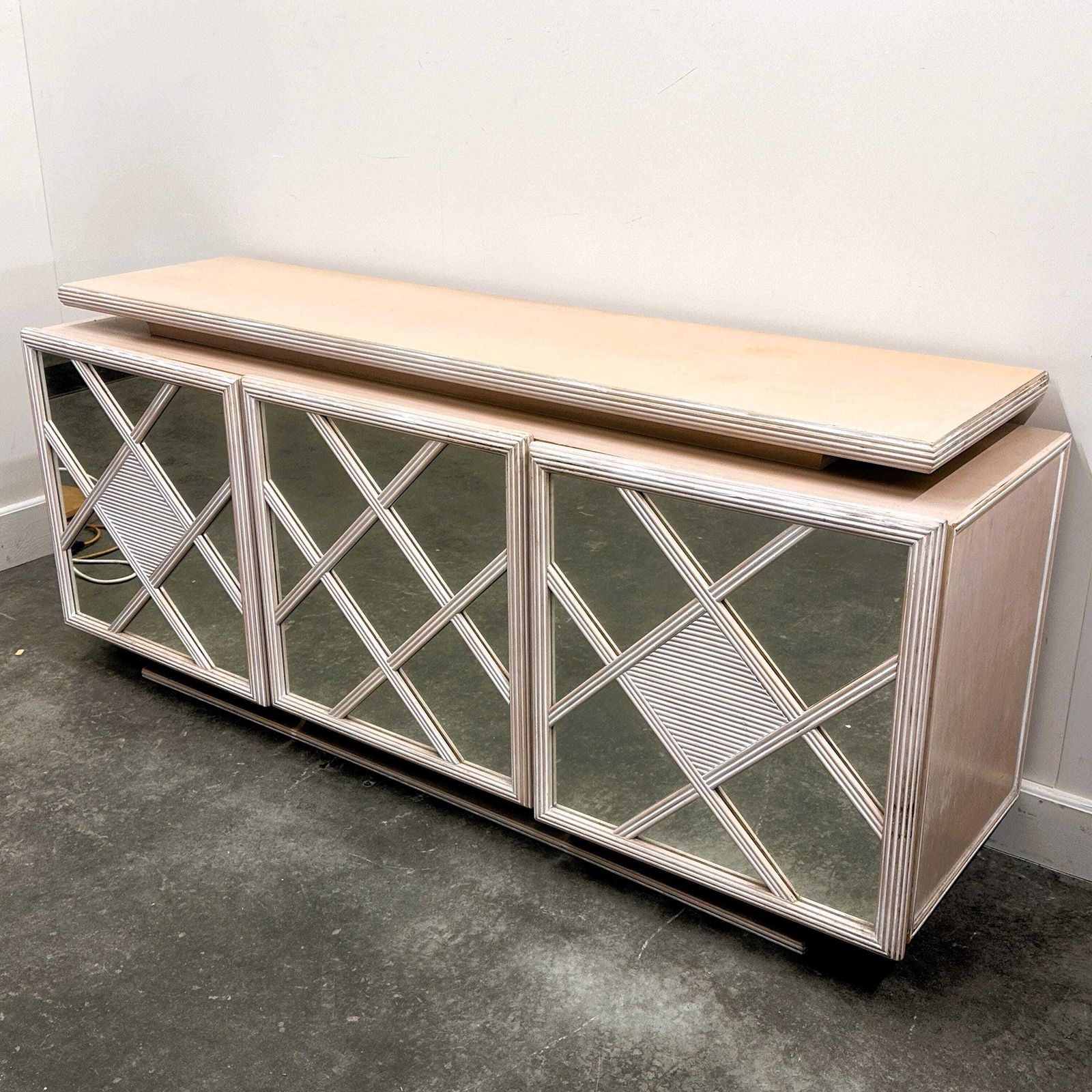 1980s Roche Bobois Soft Pink Mirrored Geometric Sideboard photo for sale