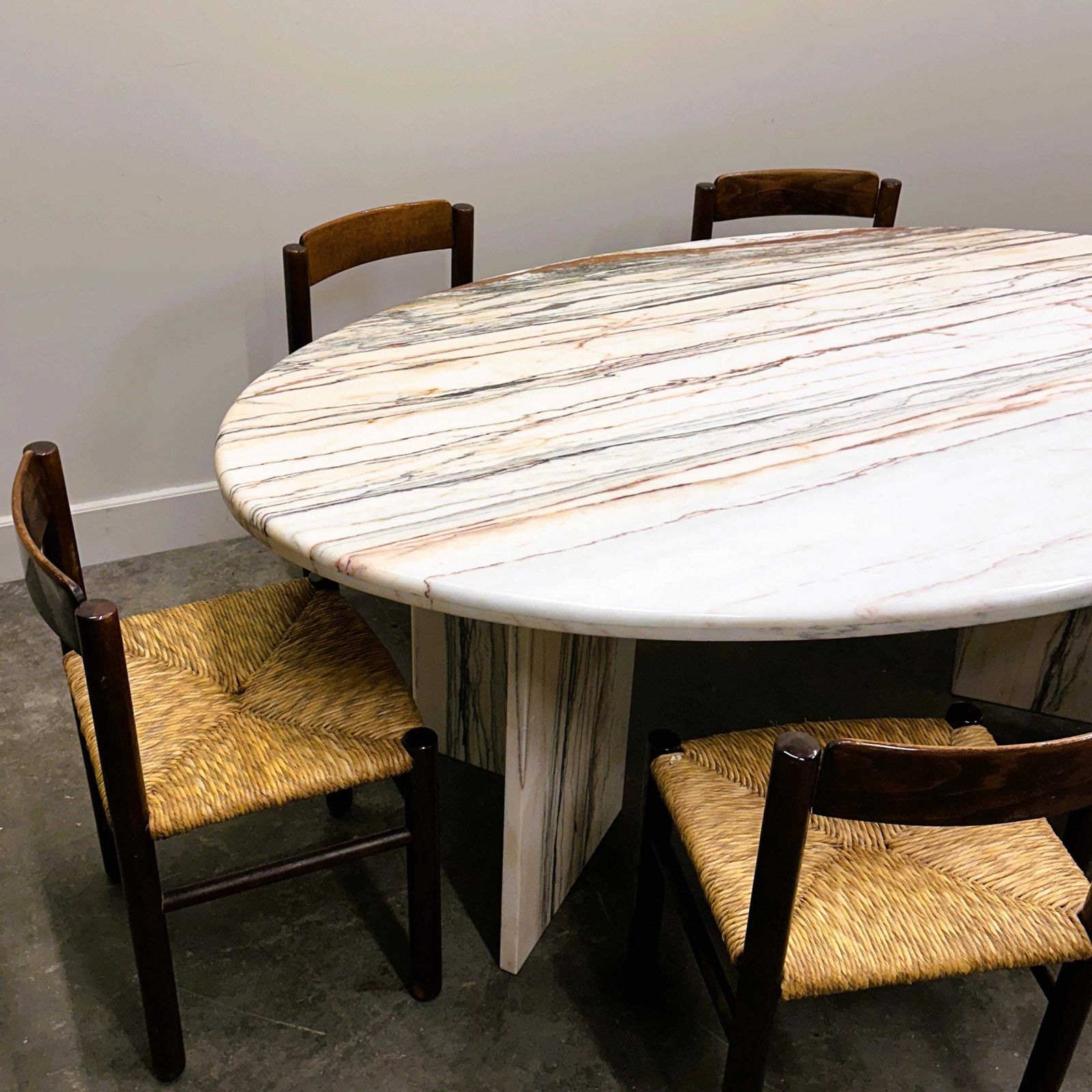 Large Oval Italian Arabescato Rosso Marble Dining Table – 1970s Sculptural Stone Table photo 3873.0