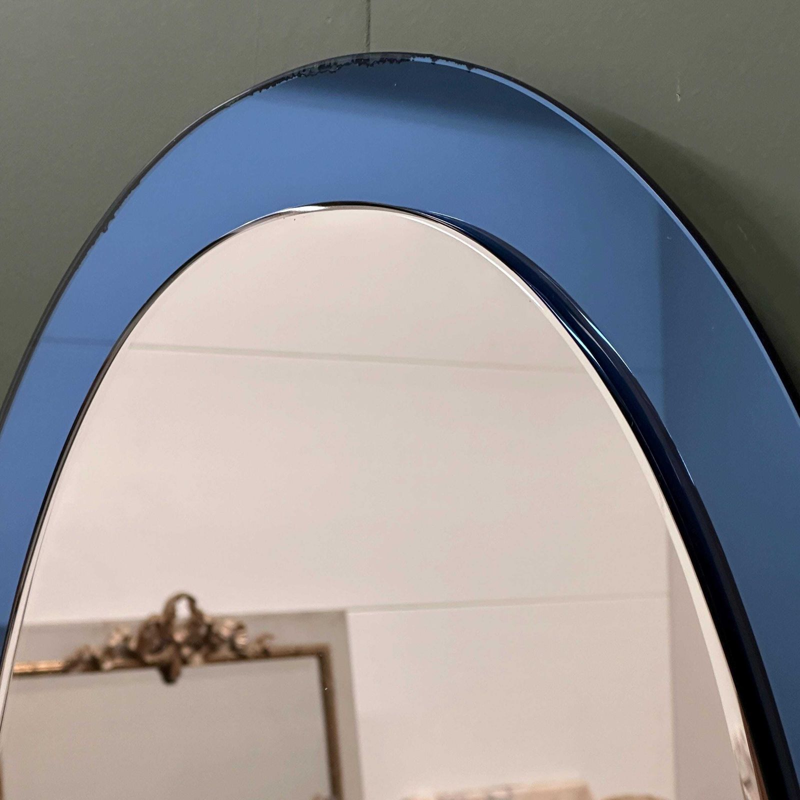 Rare Pair Of Italian Blue Oval Mirrors, Attributed To Cristal Arte, 1970s photo 1413.0