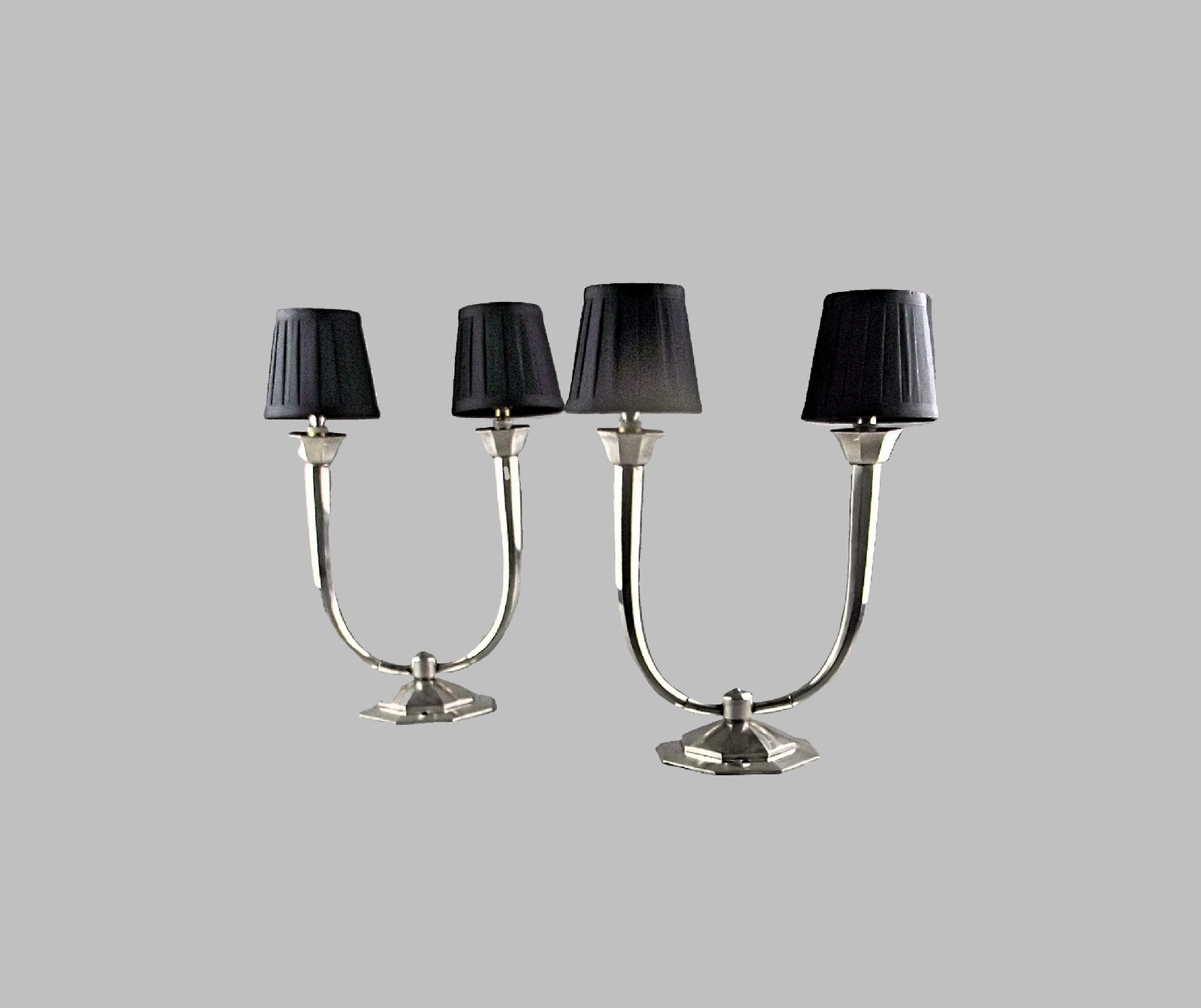 Pair Of Art Deco Lamps In The Style Of J   E Ruhlmann  Silver Plated Bronze Bases France 1930s