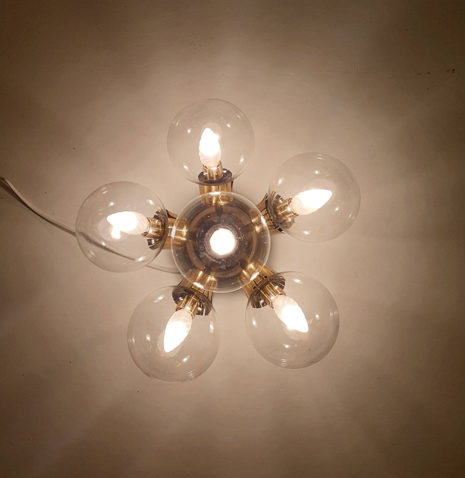 1 Of 3 Brass And Glass Light Fixtures / Style Of Space Age/ 1960s And 1970s / Atomic Age / Sputnik Design photo vintage