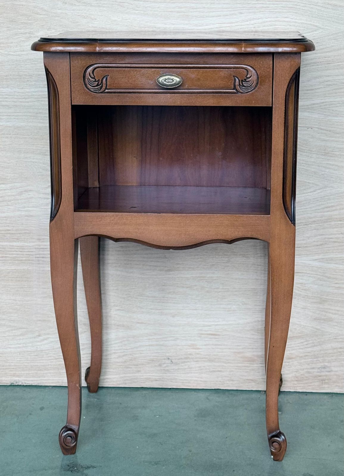 20th Walnut Nightstands Tables With Drawer And Open Shelf, 1940 photo furniture