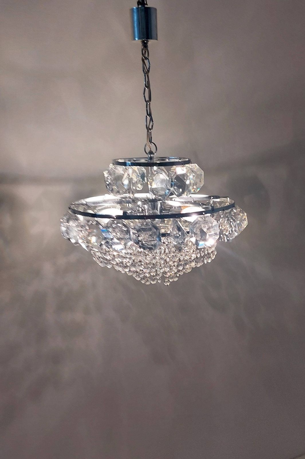 Bohemian Mid Century Vintage Crystal Chandelier / Art Deco / Retro 80s / Light Ceiling Pendant Light photo Lighting