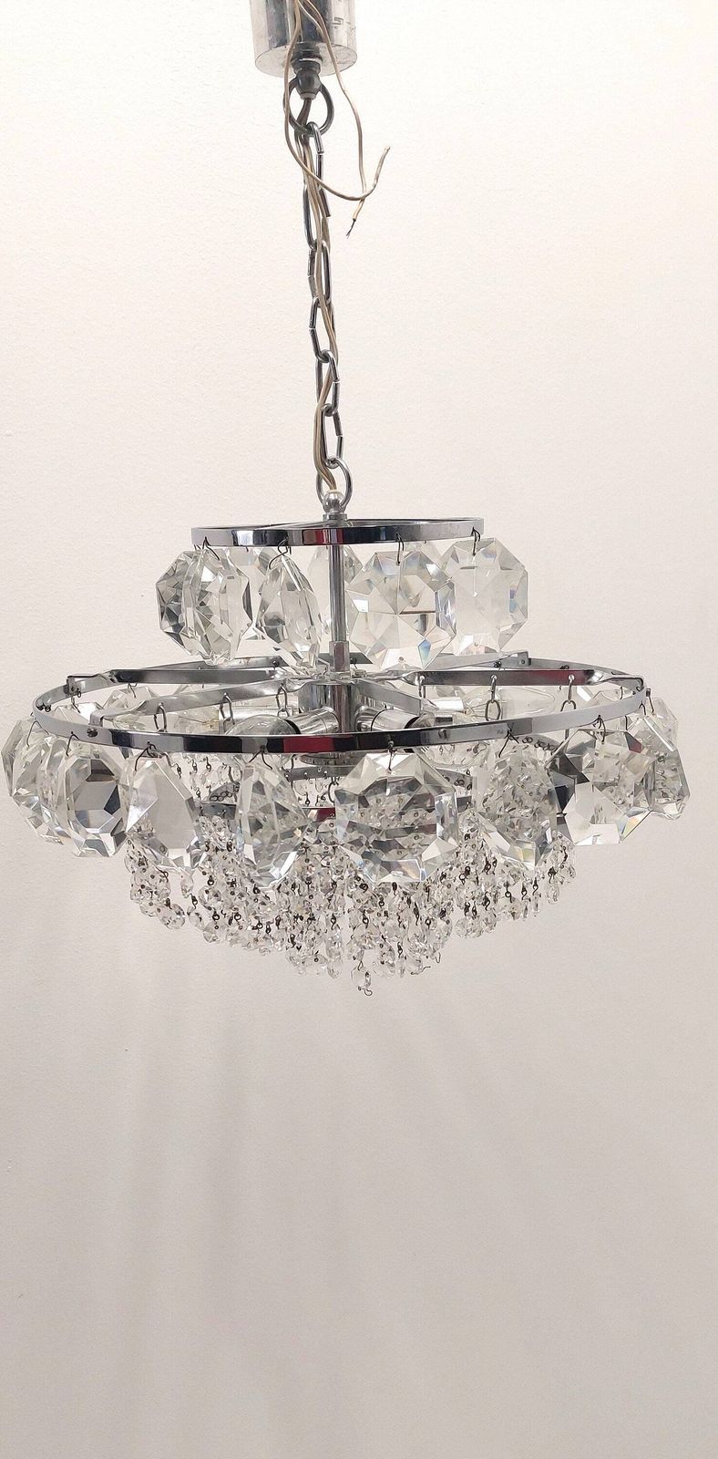 Bohemian Mid Century Vintage Crystal Chandelier / Art Deco / Retro 80s / Light Ceiling Pendant Light photo 405.0