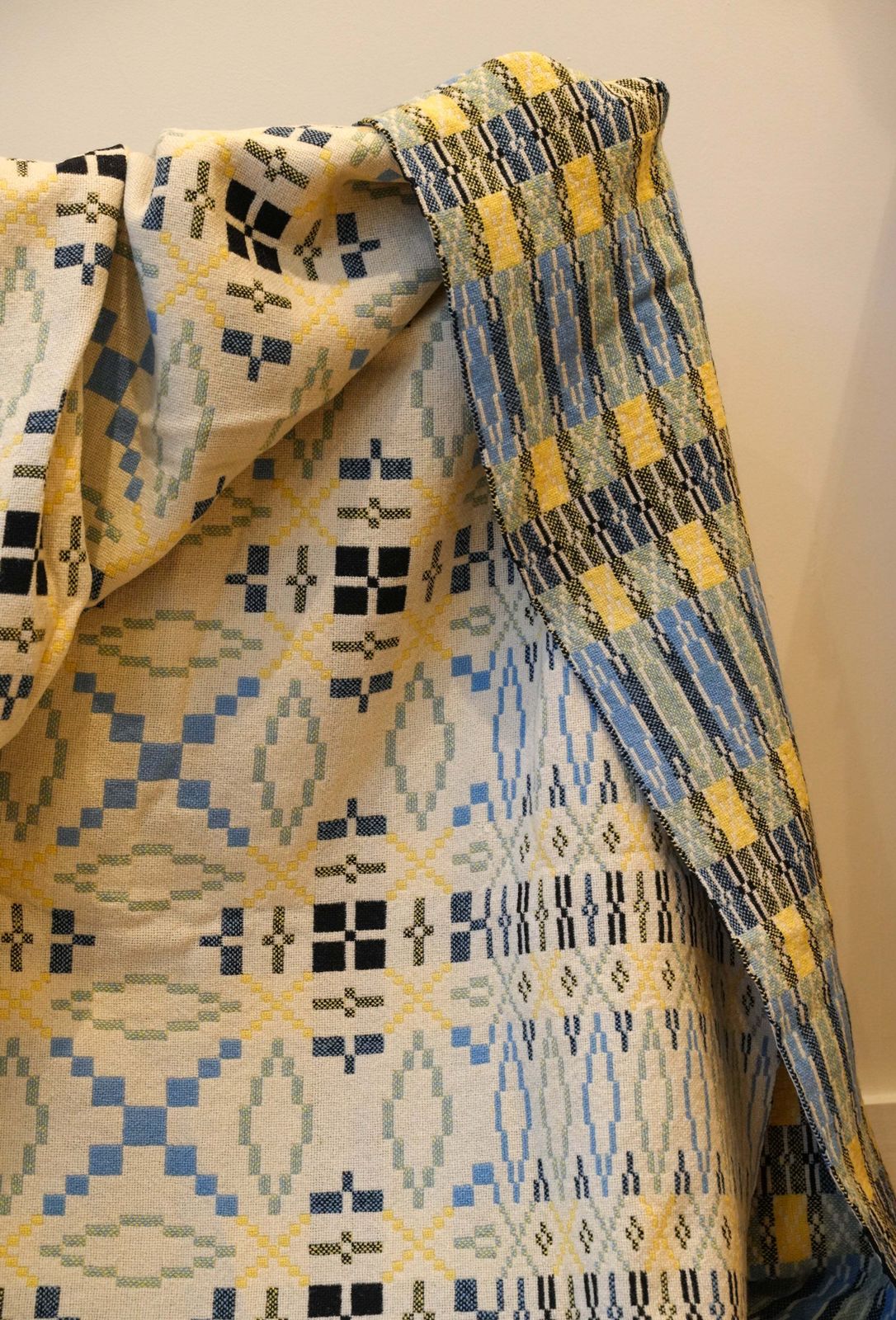 Large Navy & Yellow Derw Mill Welsh Blanket photo Textiles