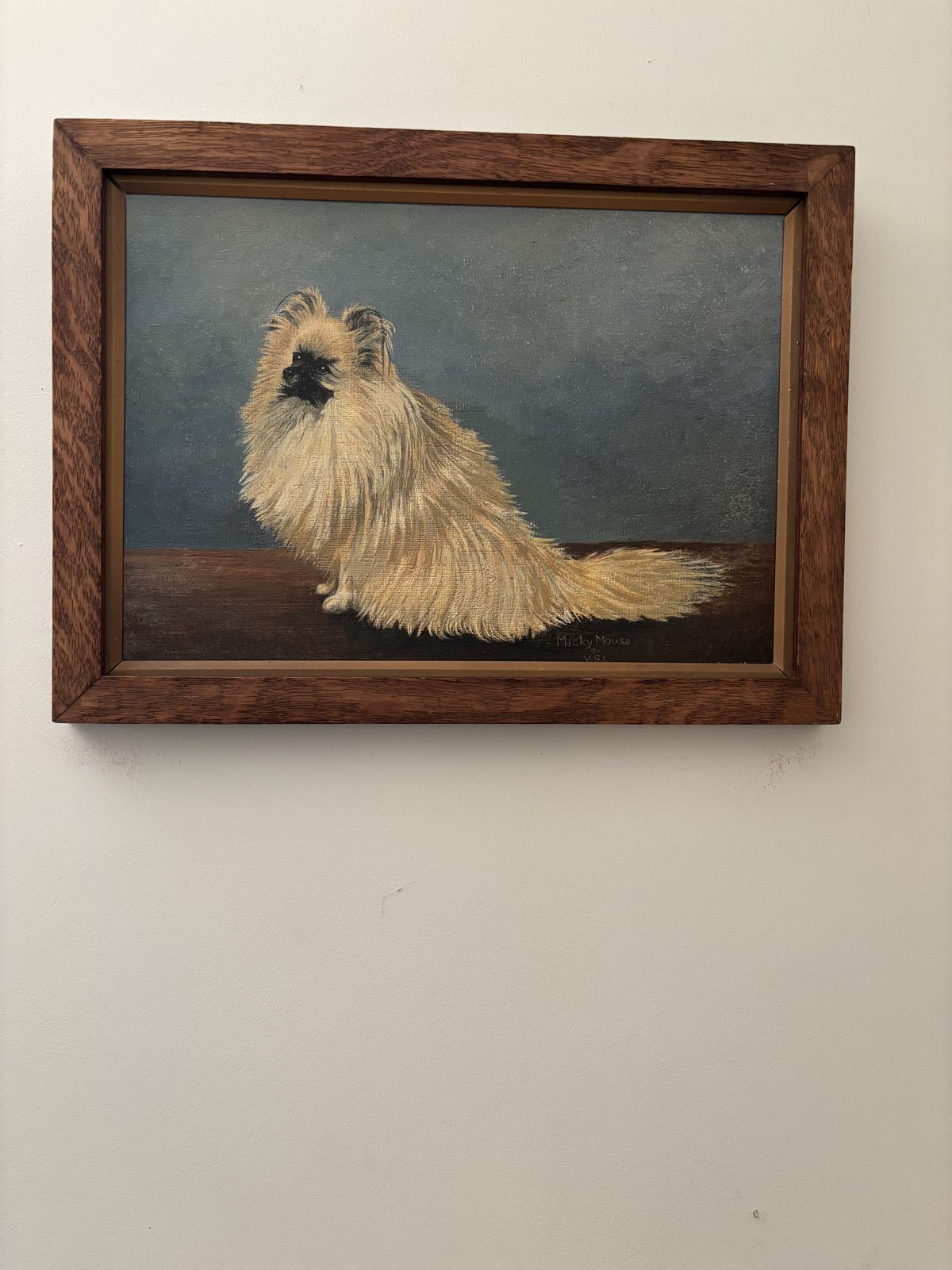 Charming 1930s Oil Painting Portrait Of Pekinese Dog photo furniture