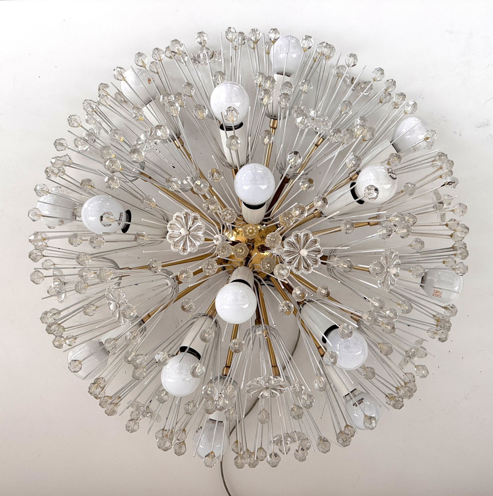 Large Emil Stejnar Brass And Glass Sputnik Starburst Flush Mount Light, 70s