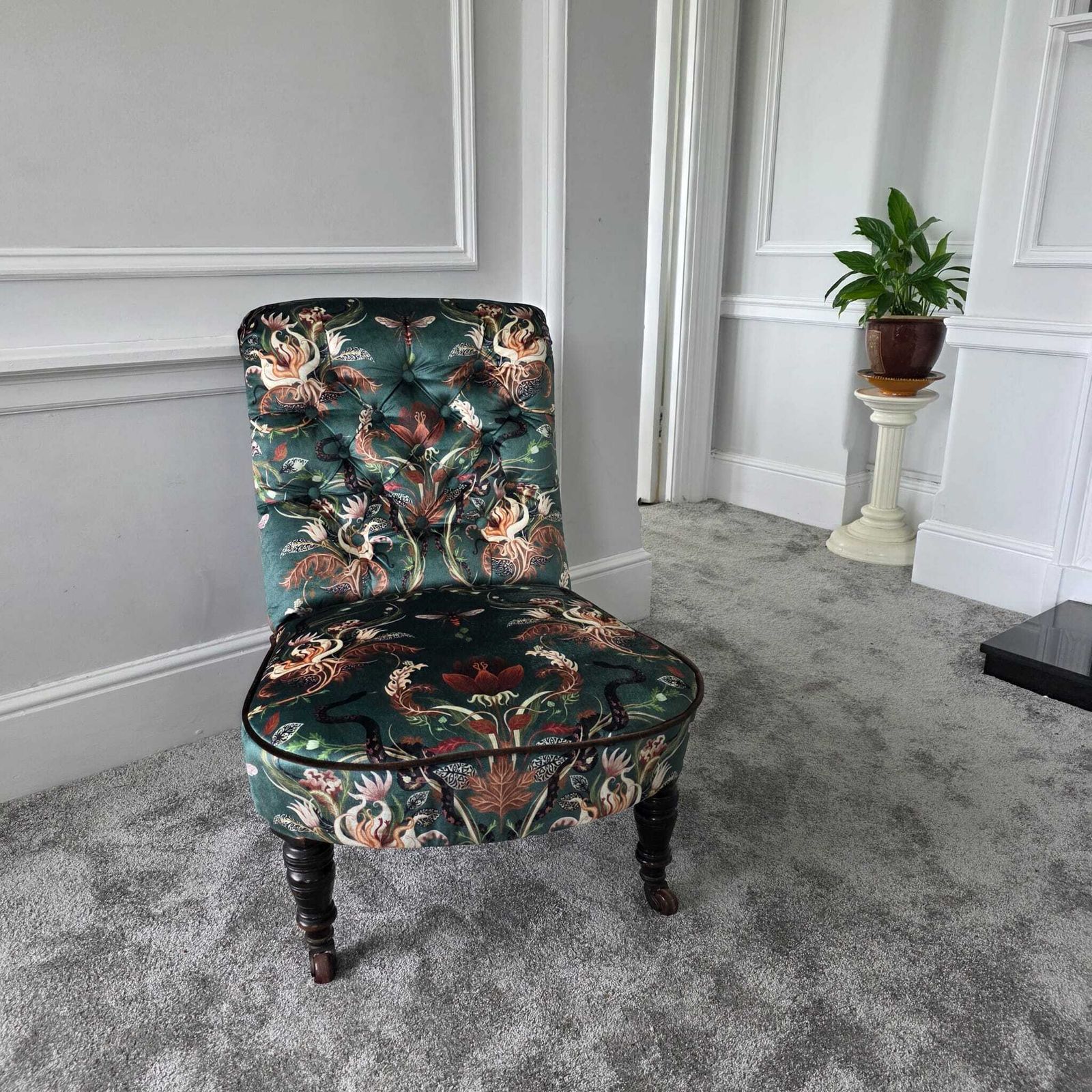 Antique Scroll Back Chair  Seat   Newly Upholstered In Becca Who Designed Velvet.