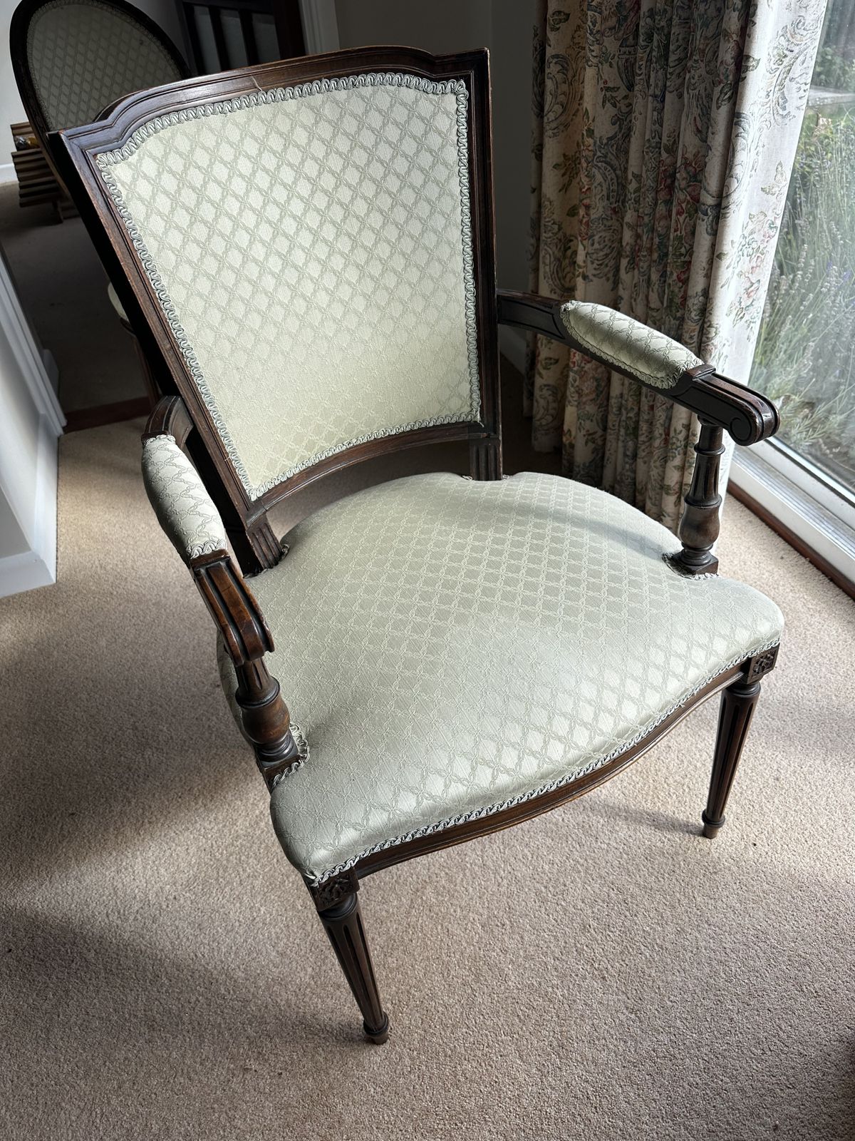 French Empire Style Pair Of Carvers C. 1890 + Set Of Six Upholstered Back French Empire Style Dining Chairs с. 1880 photo Furniture