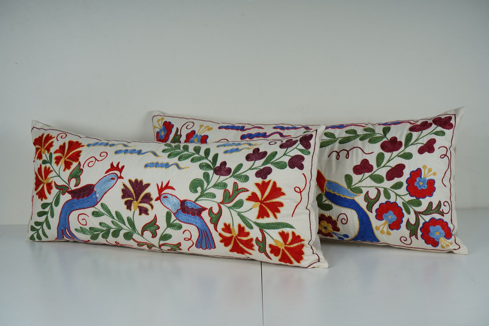 Hand Embroidered Suzani Pillow Cover Set –  Uzbek Cotton, Lumbar Cushion photo for sale
