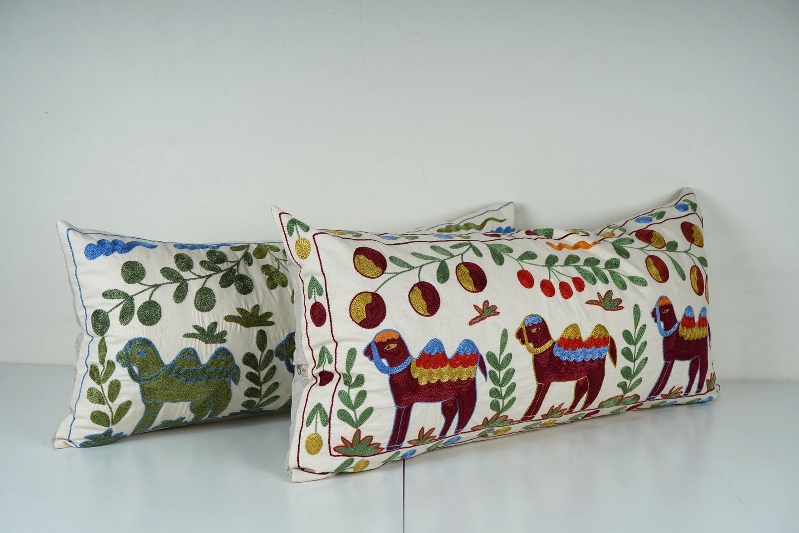 Uzbek Suzani Pillow Cover Set   Vintage Lumbar Camel Cushion, Handmade In Turkey photo 170.0