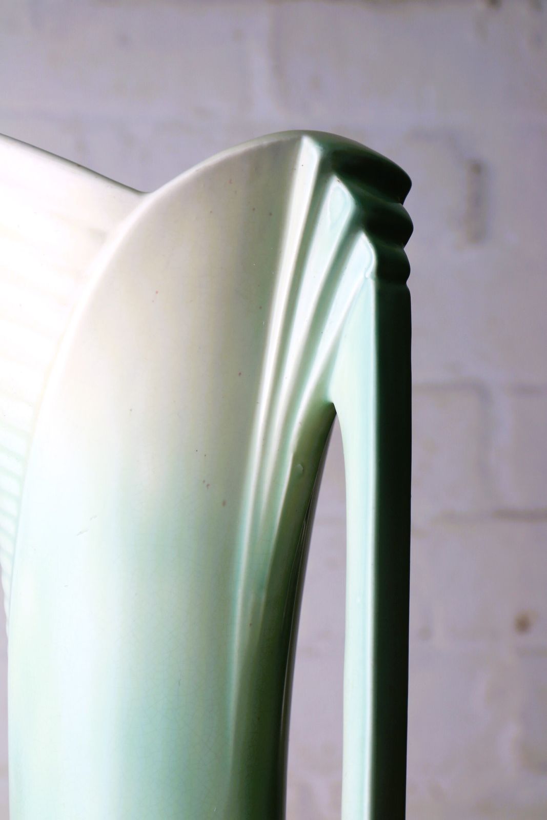 An Original Art Deco Ceramic Vase In Green And Cream With Geometric Details Large Size 31.5 Cm Tall photo vintage
