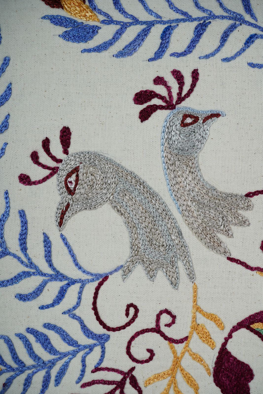 Traditional Suzani Cushion – Birds & Leaves Embroidery, Artisan Handmade Pillow photo furniture