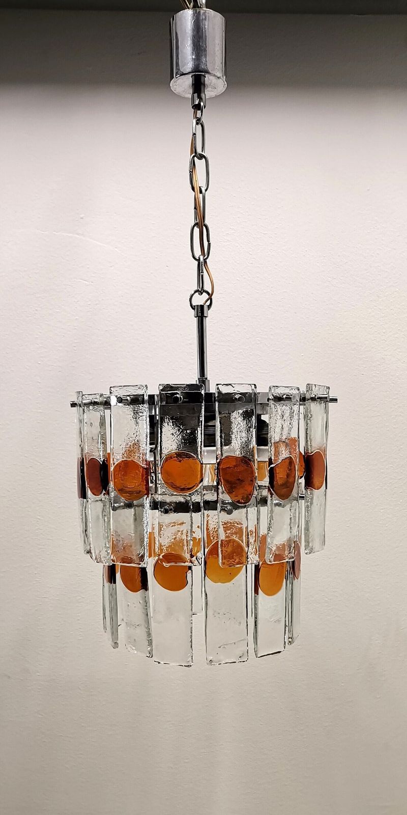 Stunning 2 Tier Murano Glass Pendant Light / 1960s / Murano Glass Tile Chandelier