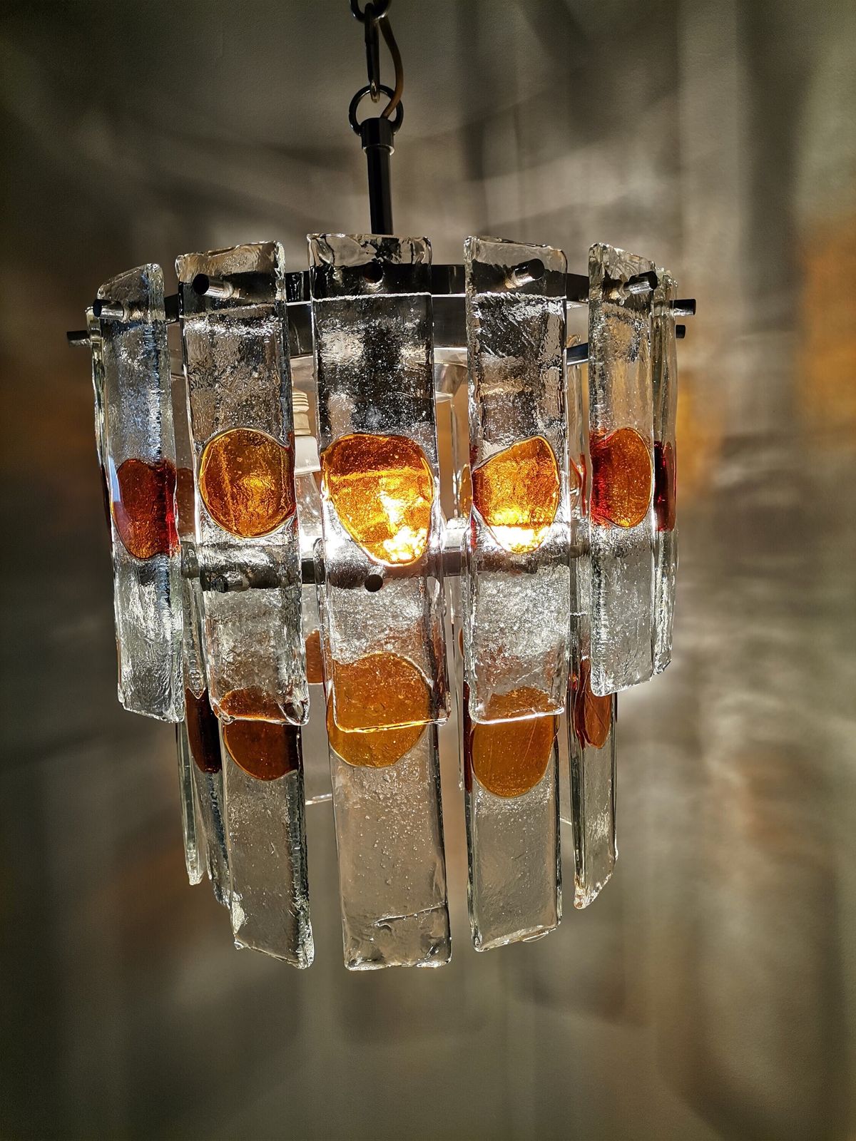 Stunning 2 Tier Murano Glass Pendant Light / 1960s / Murano Glass Tile Chandelier photo furniture