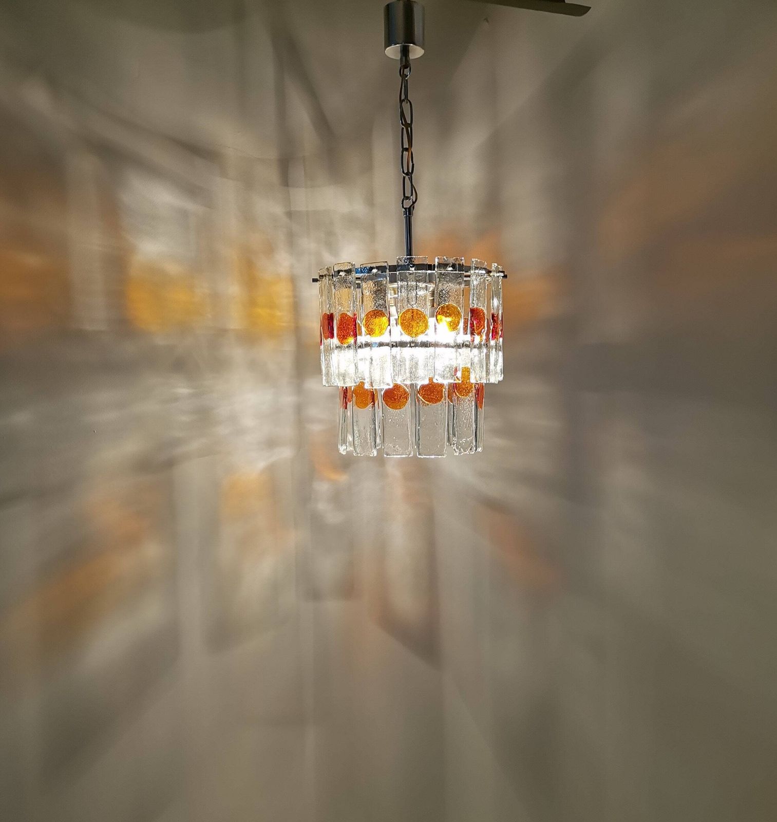 Stunning 2 Tier Murano Glass Pendant Light / 1960s / Murano Glass Tile Chandelier photo for sale