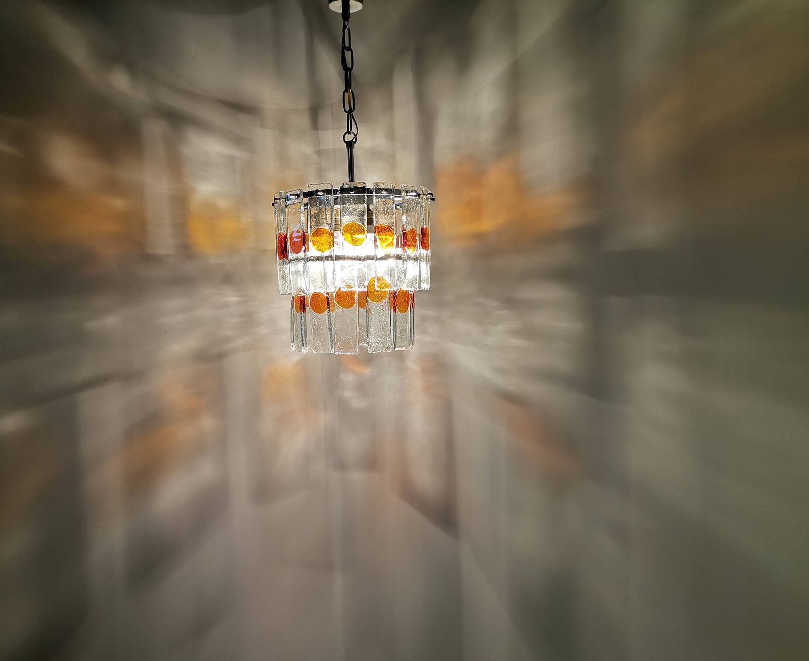 Stunning 2 Tier Murano Glass Pendant Light / 1960s / Murano Glass Tile Chandelier photo Lighting