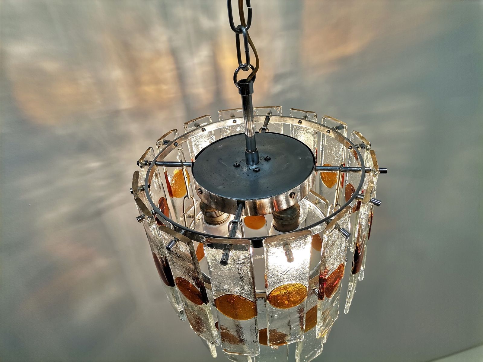 photo for sale Stunning 2 Tier Murano Glass Pendant Light / 1960s / Murano Glass Tile Chandelier