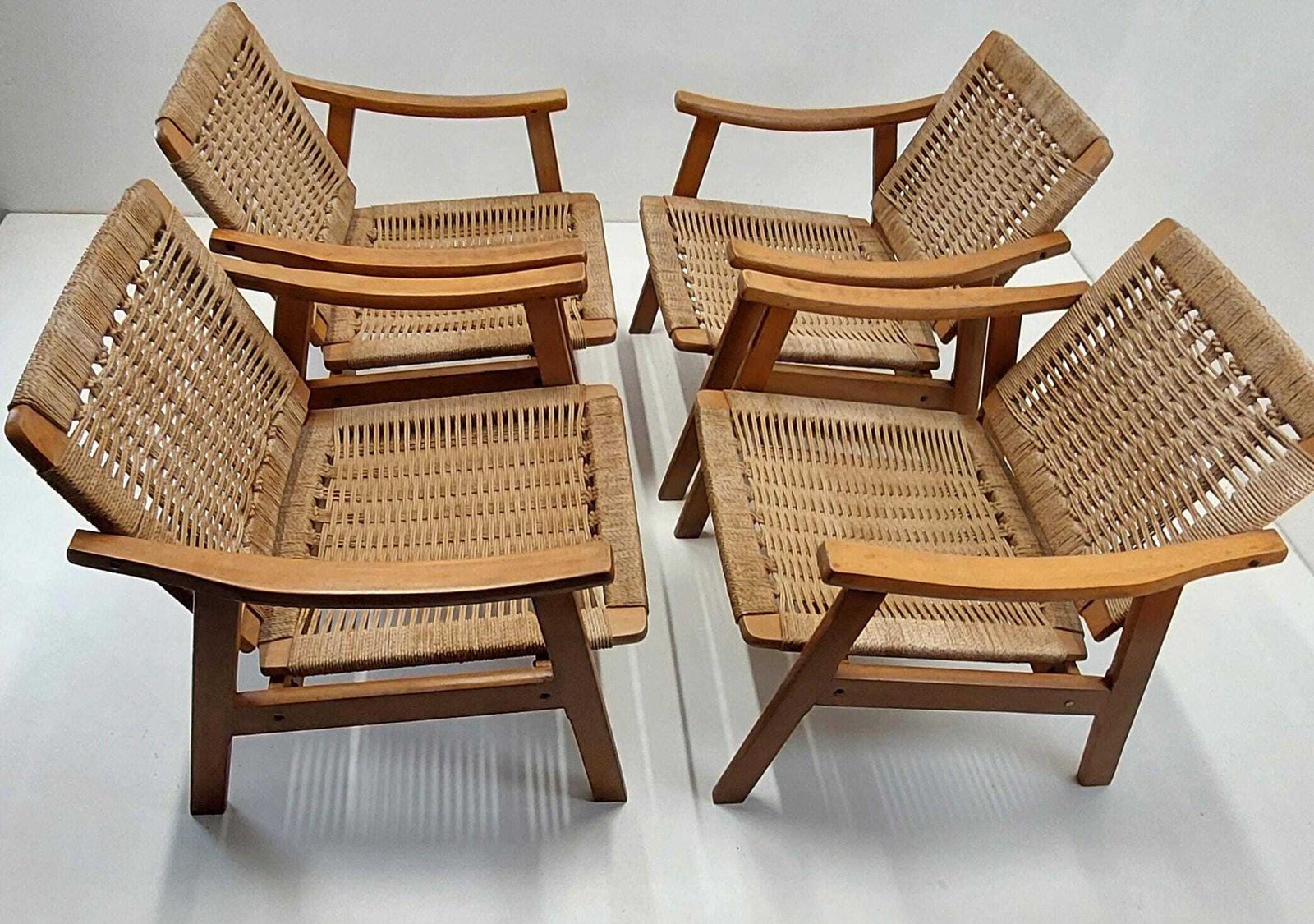 Danish Modern Rope Arm Chair 2 Pcs! / Mcm / 1960s / Style Of Hans Wegner/ Mid Century Modern Chair photo vintage