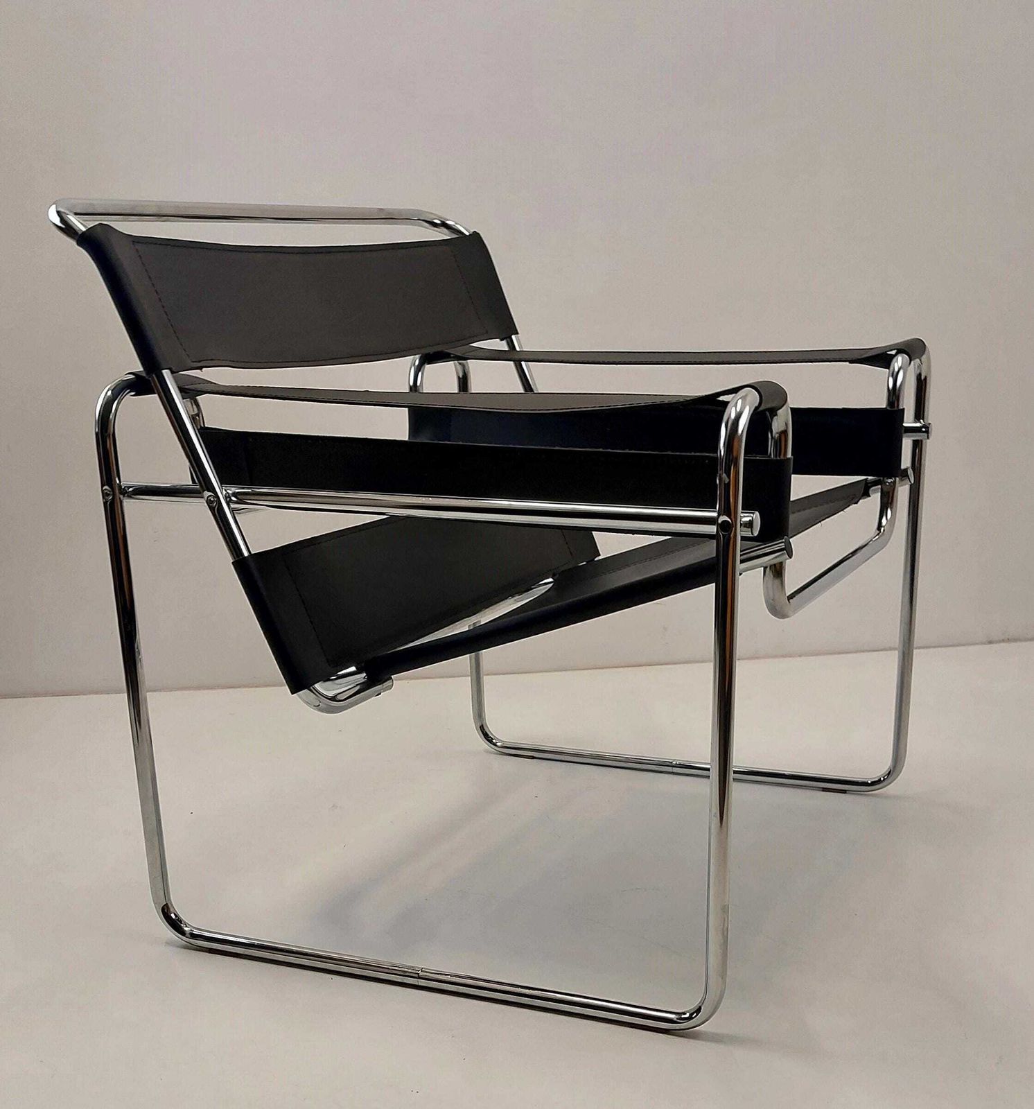 Vintage Wassily Armchair Designed By Marcel Breuer / Leather, Steel / 60s Mid Century Modern Lounge Chair