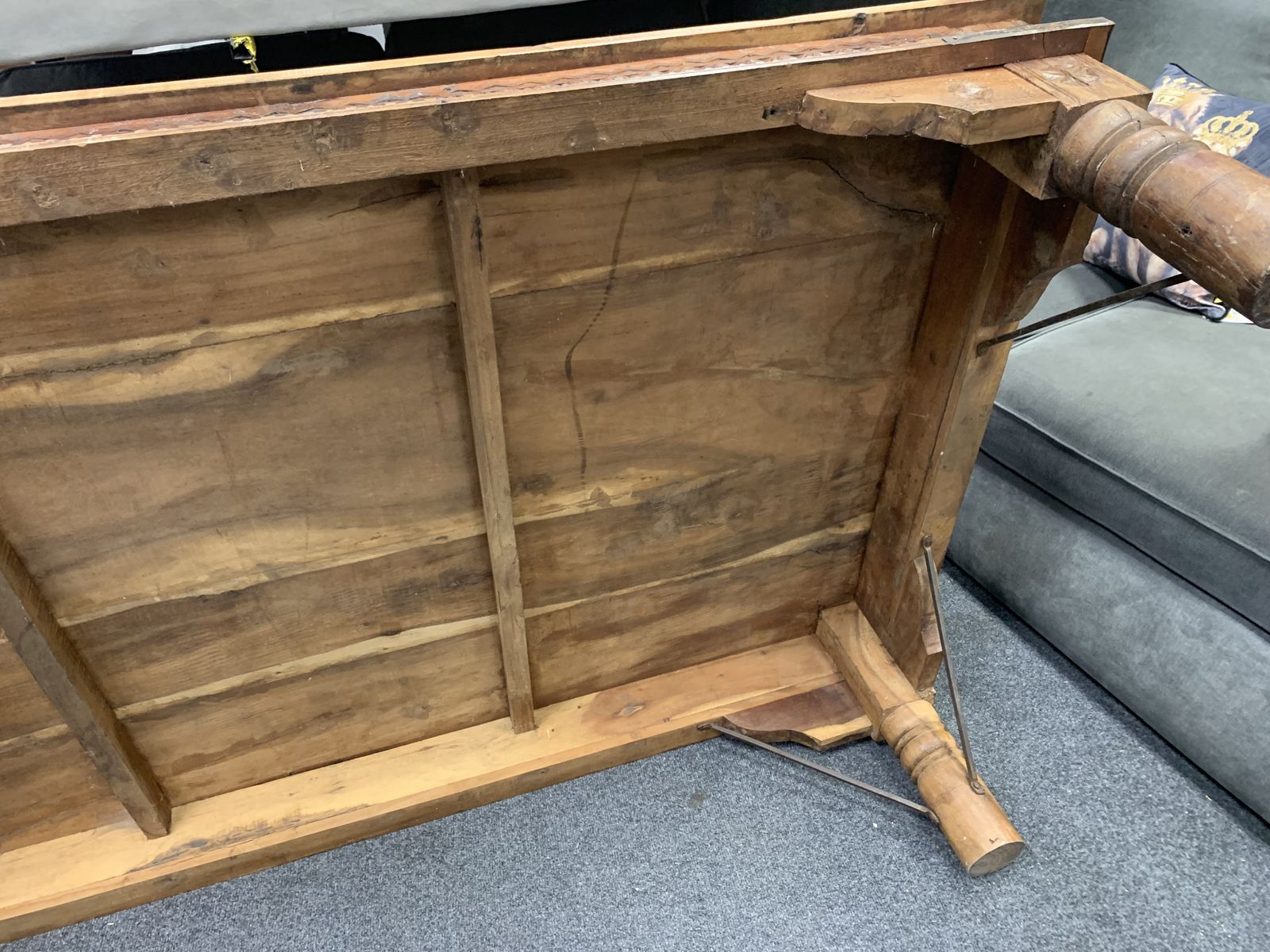 Exceptional 7ft Antique Indian Takhat Merchant’s Table – Late 19th Century Rajasthani Architectural Statement Piece photo for sale
