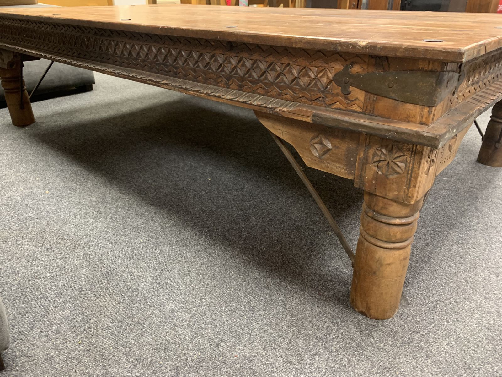 Exceptional 7ft Antique Indian Takhat Merchant’s Table – Late 19th Century Rajasthani Architectural Statement Piece