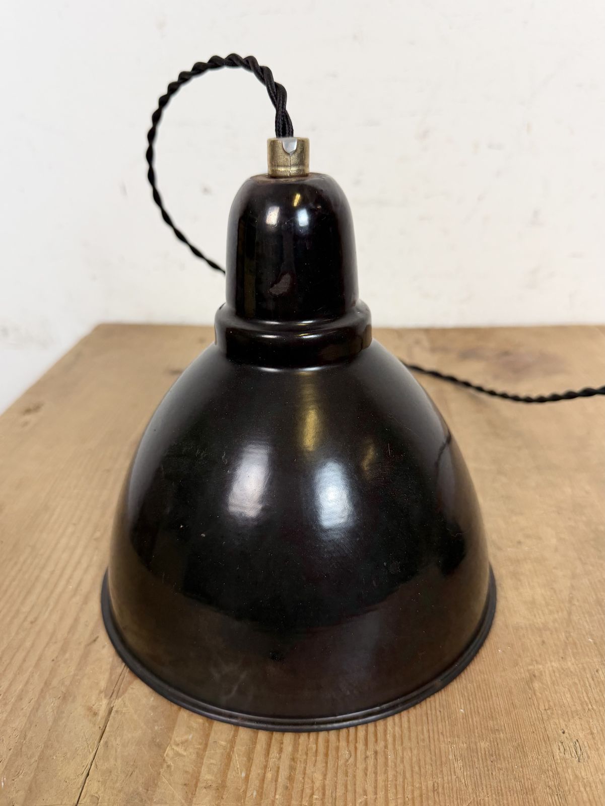 Small Industrial Black Enamel Ceiling Lamp, 1950s, 2x photo 179.0