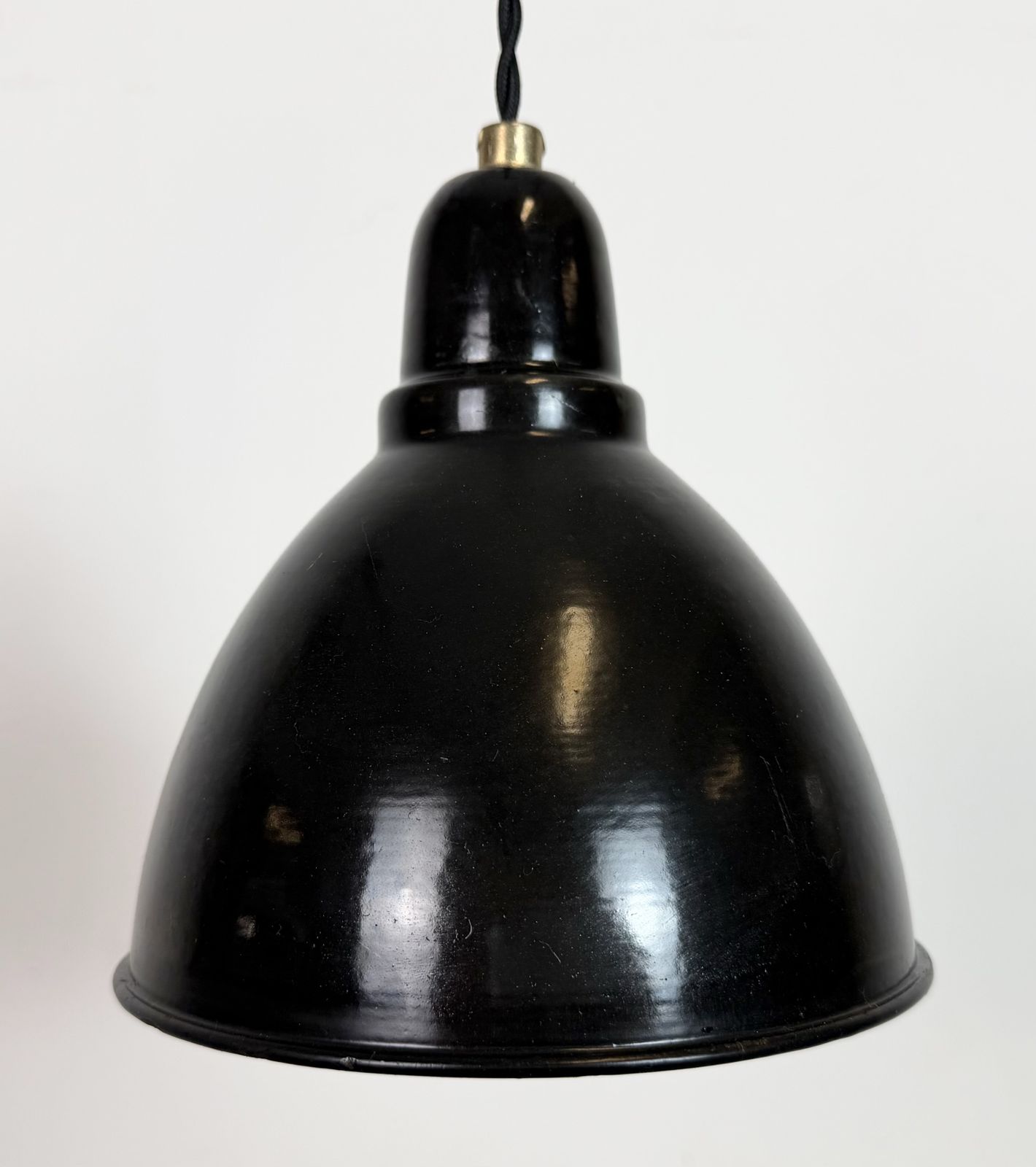 photo for sale Small Industrial Black Enamel Ceiling Lamp, 1950s, 2x