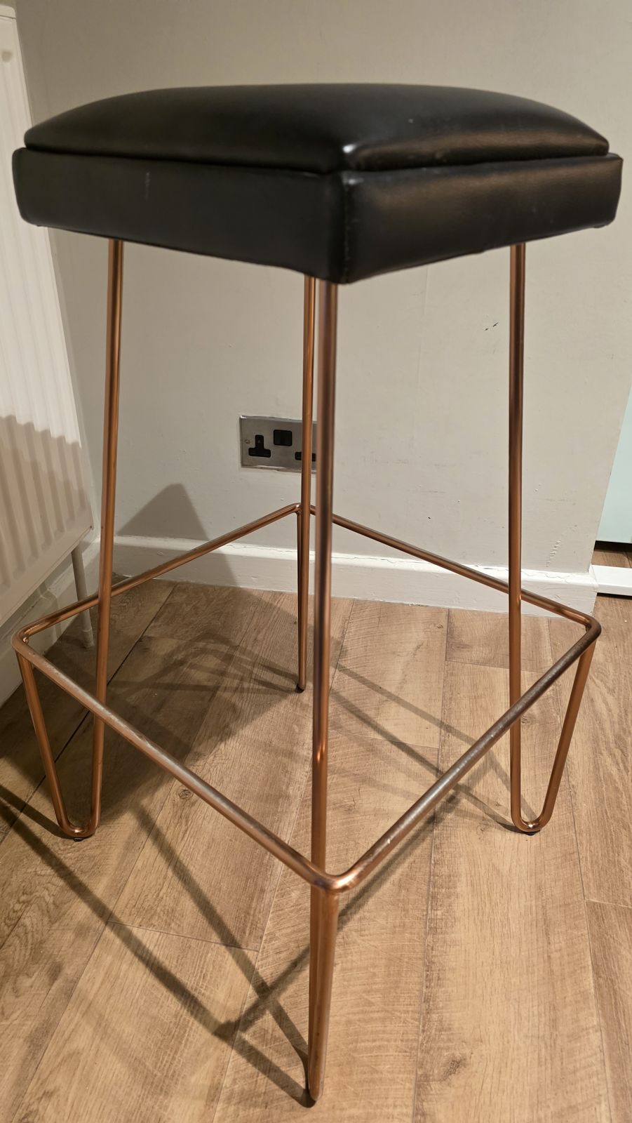 Retro Bar Stool With Square Wraparound "Hairpin" Legs And Leatherette Upholstery photo for sale