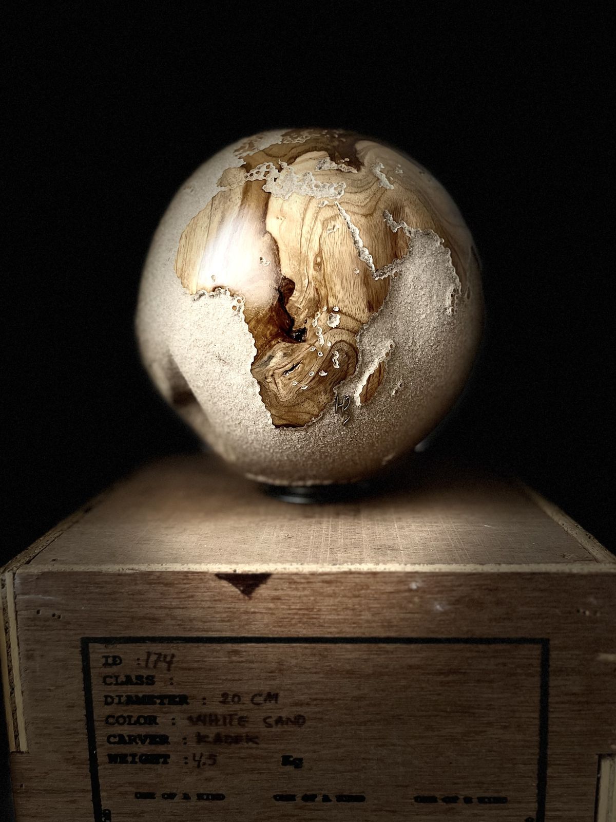 White Teak Wood & Volcanic Sand Globe By Bruno Helgen  Id 174  Wood Globe Sculpture photo vinterior