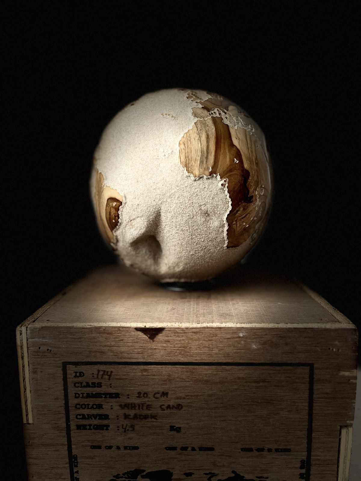 1195.0 White Teak Wood & Volcanic Sand Globe By Bruno Helgen  Id 174  Wood Globe Sculpture photo