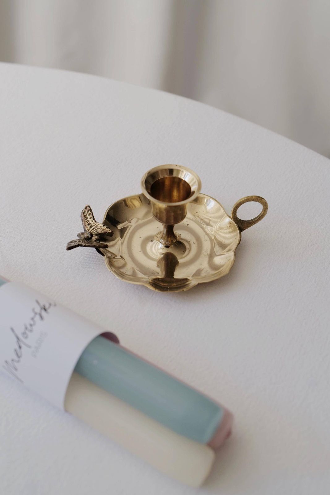 Vintage Brass Candleholder With Butterfly Detail   Made In France