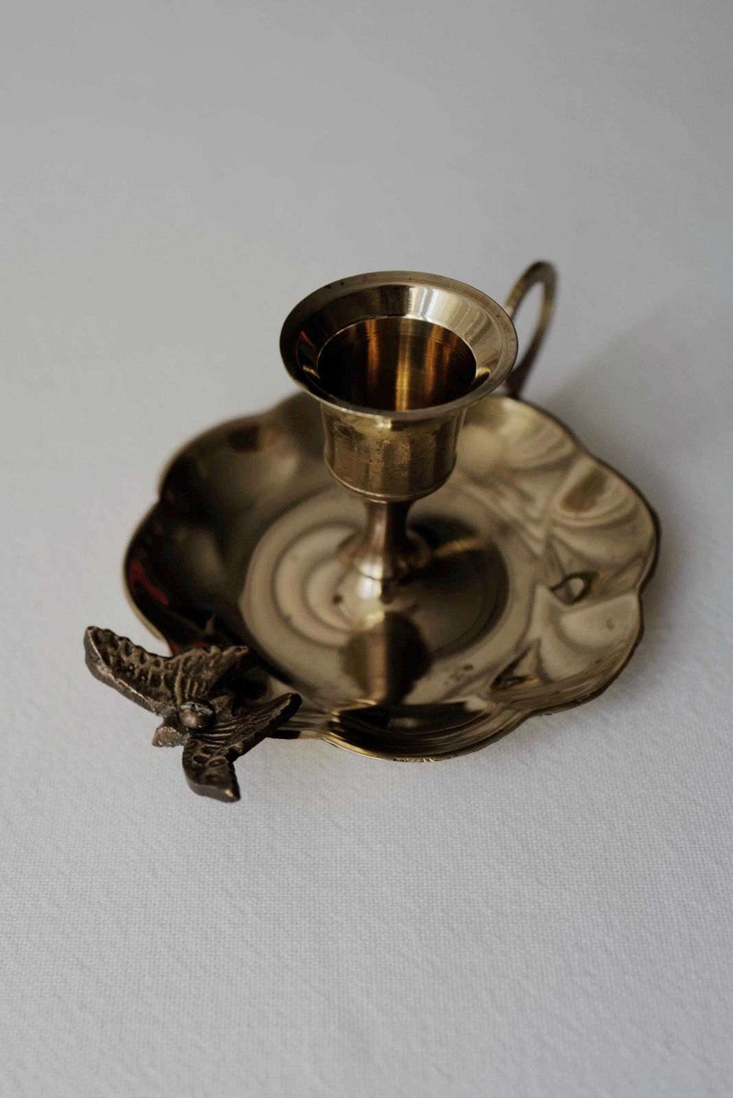Vintage Brass Candleholder With Butterfly Detail   Made In France photo 98.0