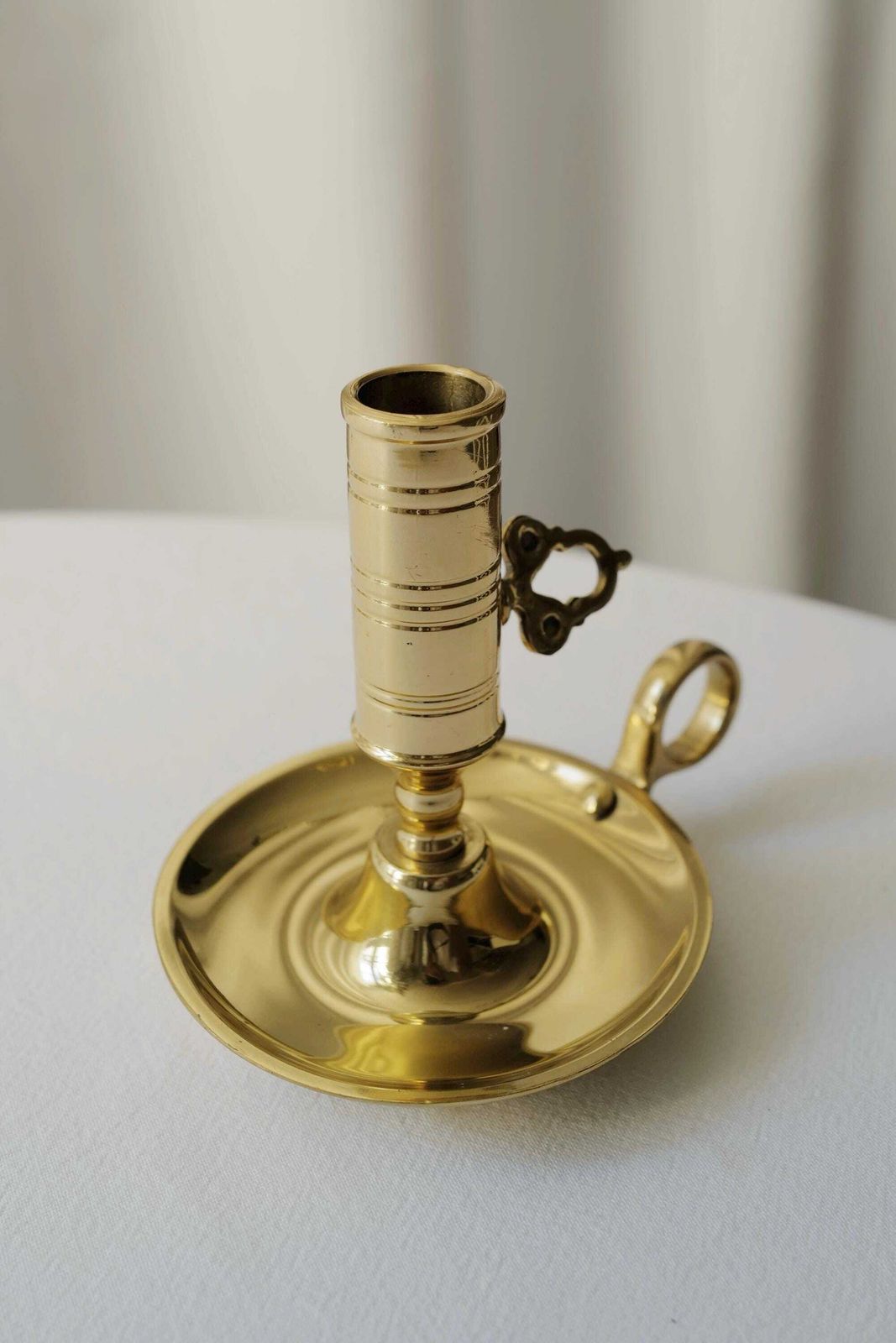 Vintage Brass Chamberstick Candle Holder With Handle   Made In France photo furniture