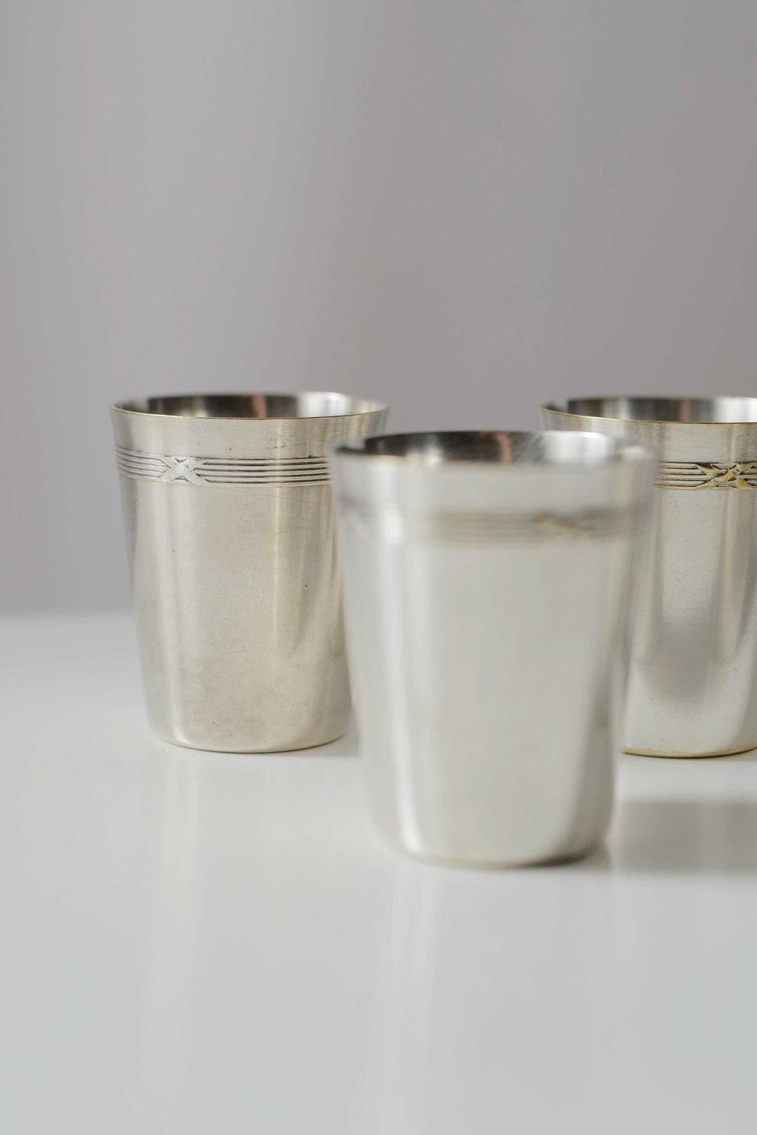 Set Of 5 Silver Plated Shot Glasses. Christmas Gift @ Medowski Paris photo for sale