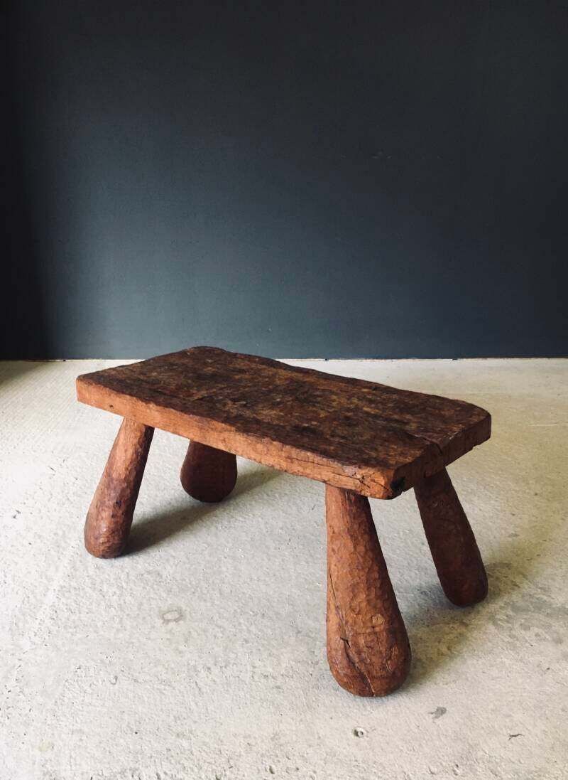 Brutalist Hand Crafted Carved Oak Coffee Table, Belgium 1960's photo furniture