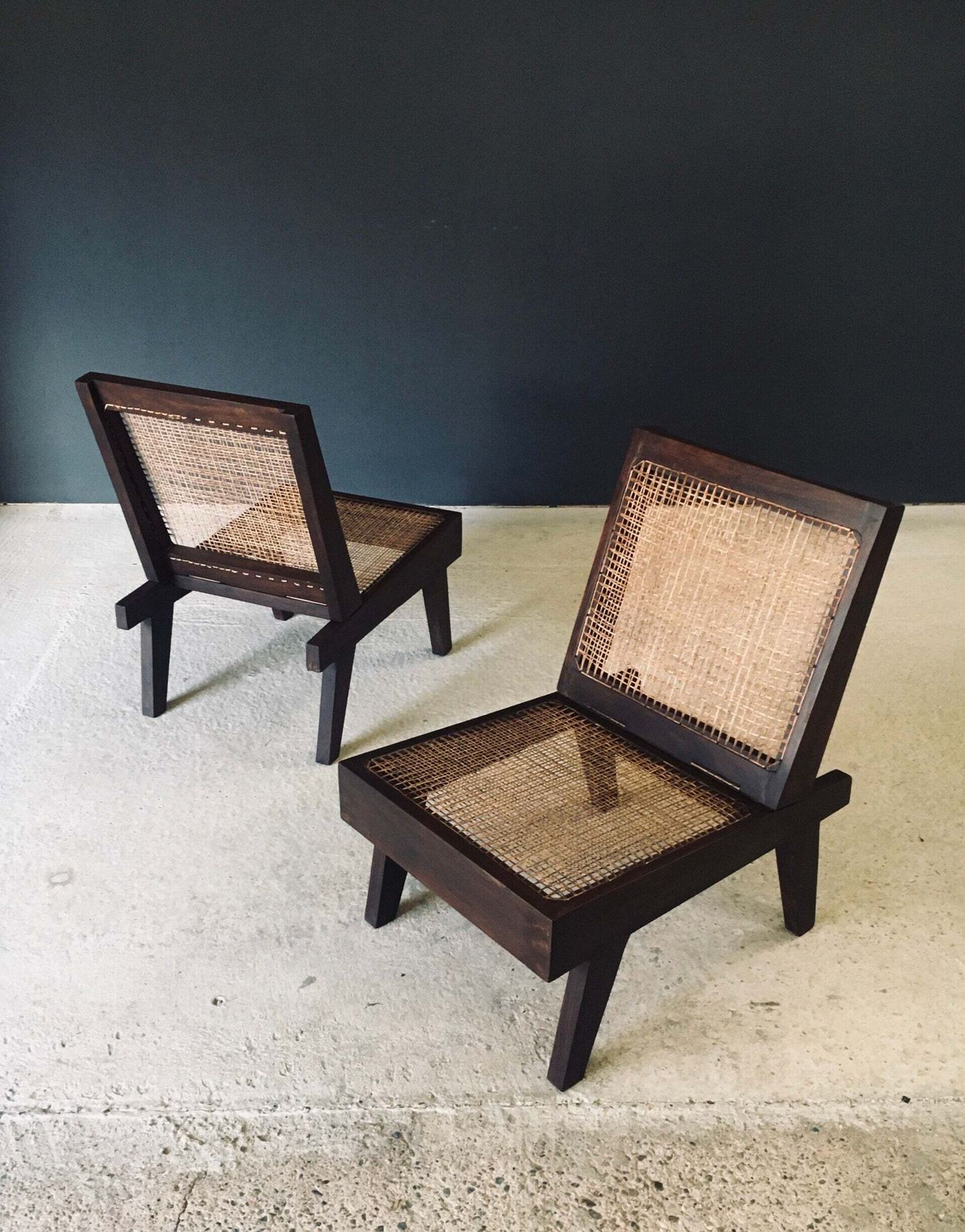 Modernist Design Low Folding Chair Set By Pierre Jeanneret For Chandigarh, India 1960's photo vintage