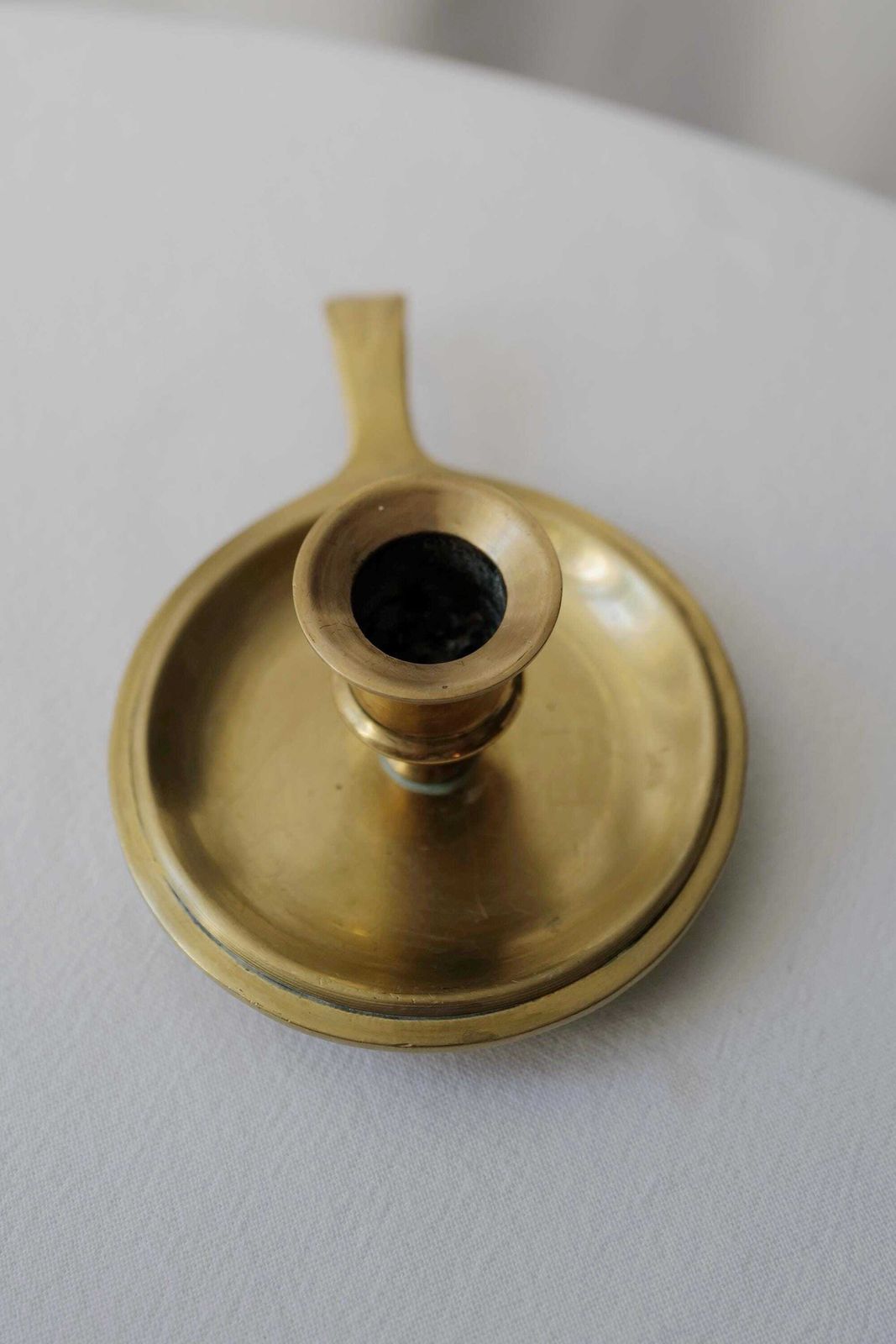 French Vintage Brass Candleholder With Handle: Includes 3 Pastel Candles photo Home Decor
