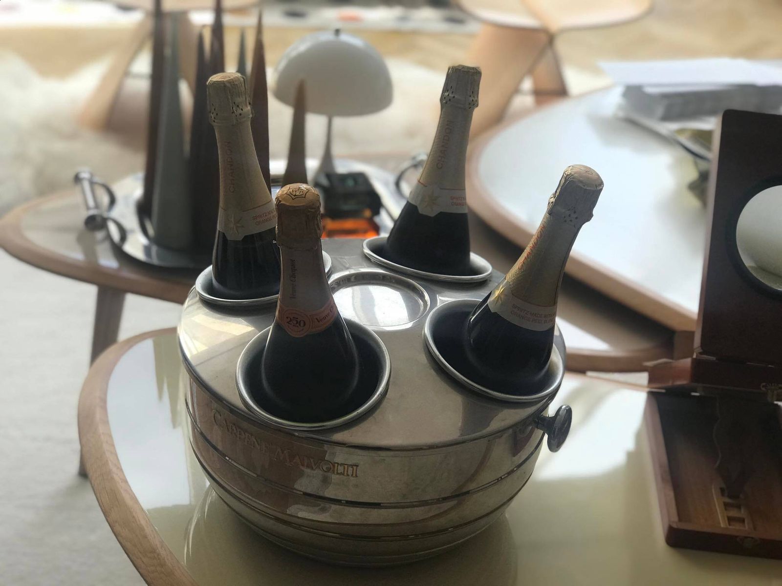 photo furniture Xl Roestvrijstalen Champagnekoeler: Barkaartdecoratie Voor 4 Flessen