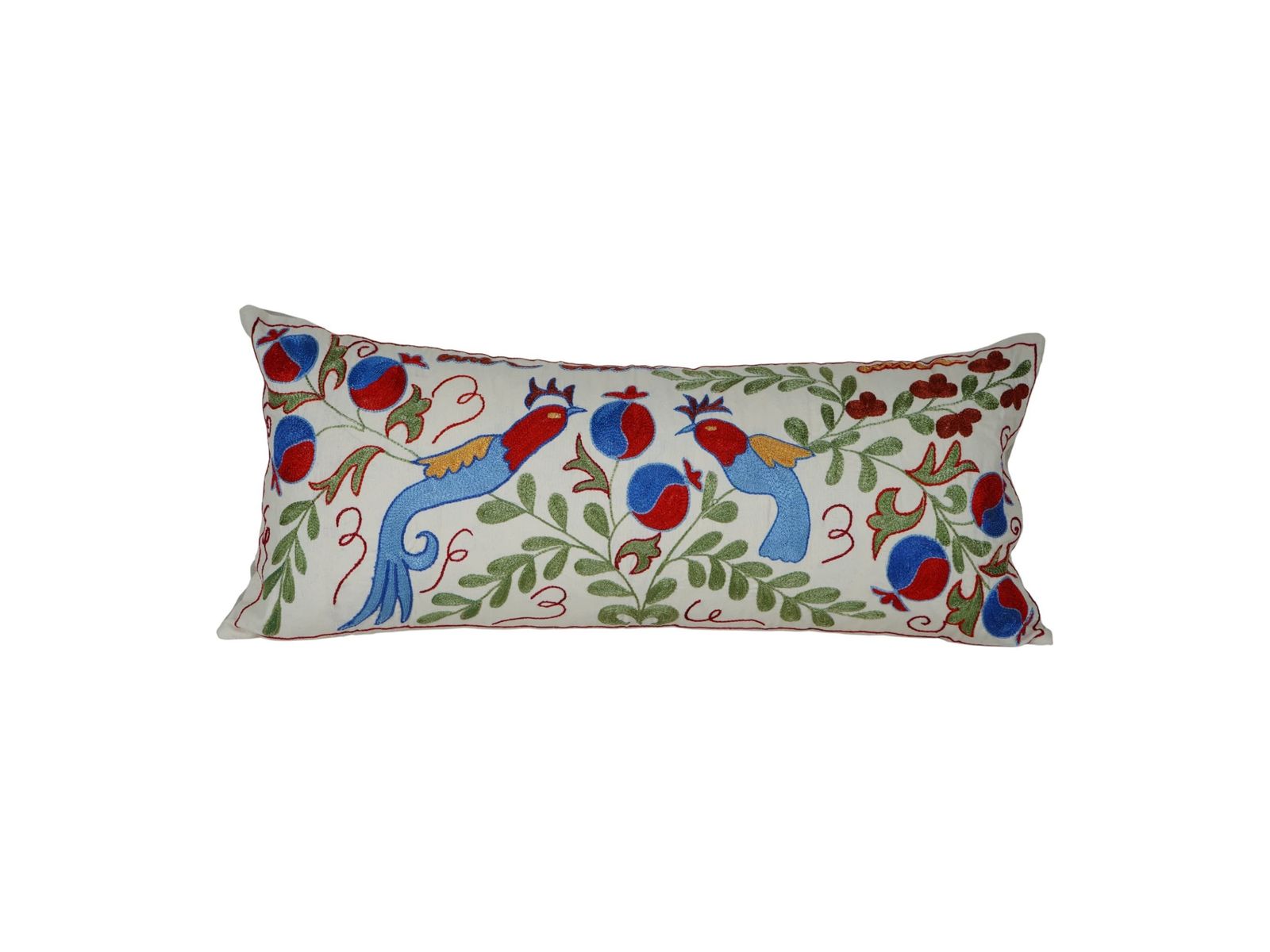 Hand Embroidered Suzani Pillow Cover – Bird & Pomegranate Design