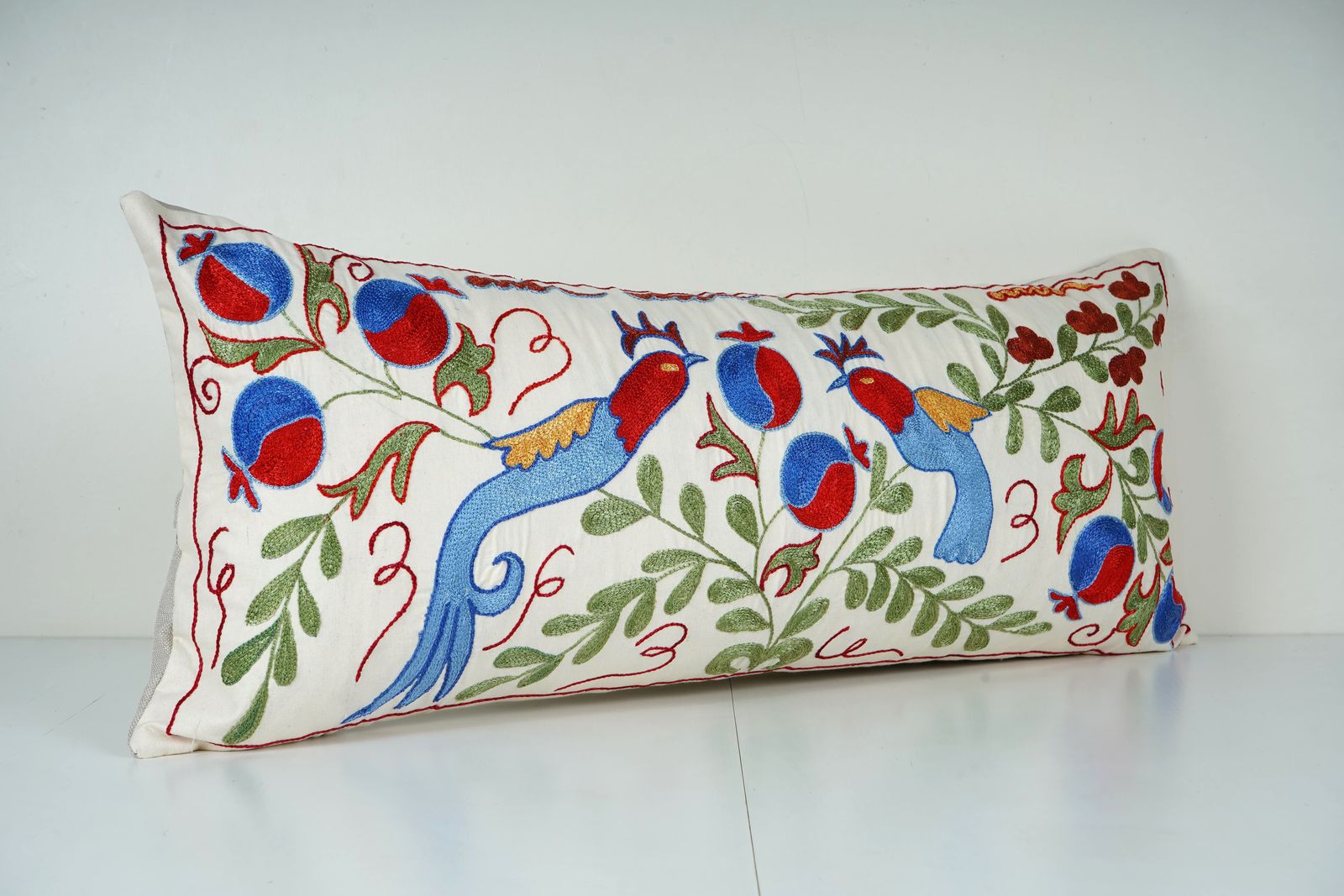 Hand Embroidered Suzani Pillow Cover – Bird & Pomegranate Design photo 100.0