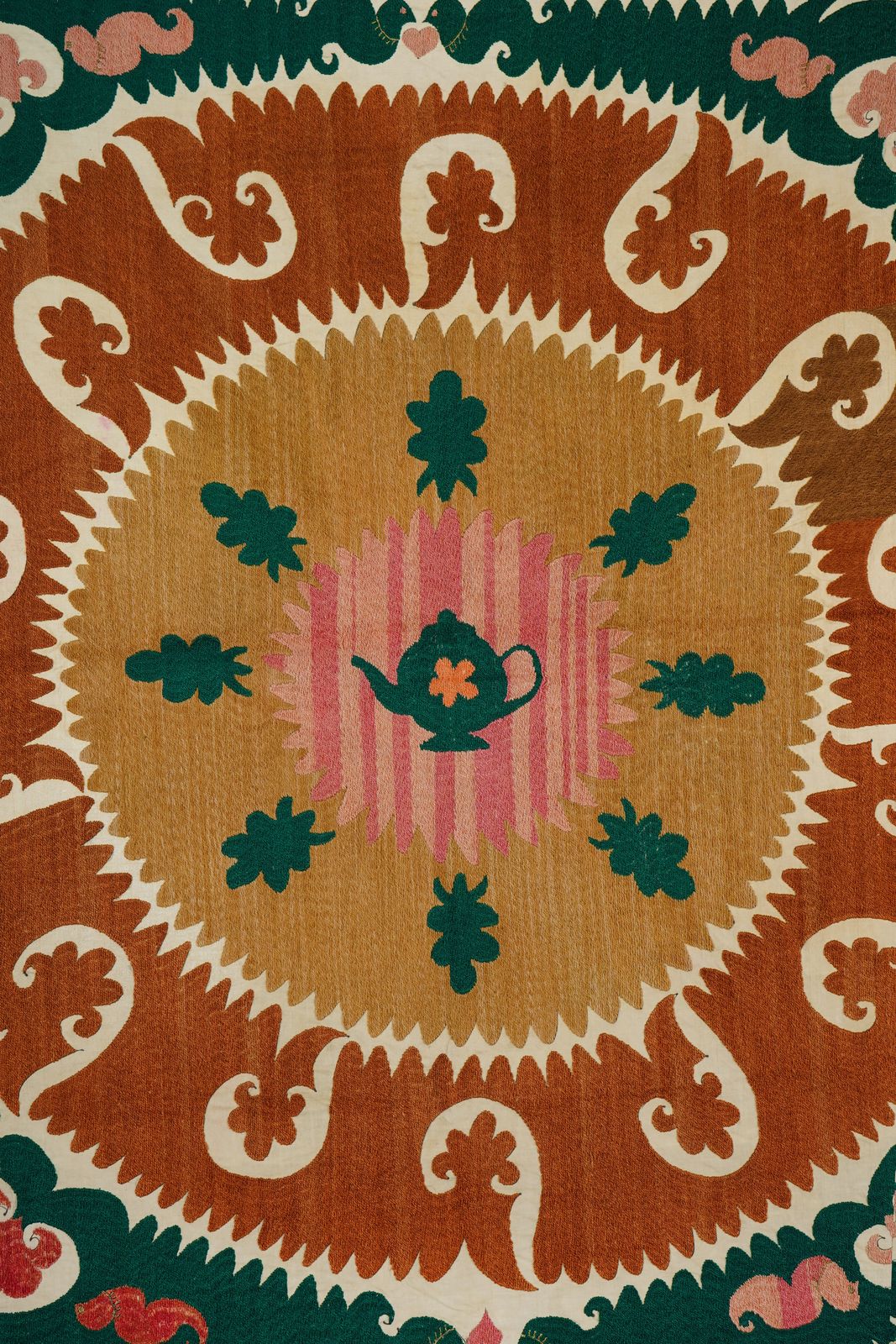 Vintage Suzani Wall Hanging: Uzbek Cotton Embroidery, Beige Bohemian Tapestry photo vintage