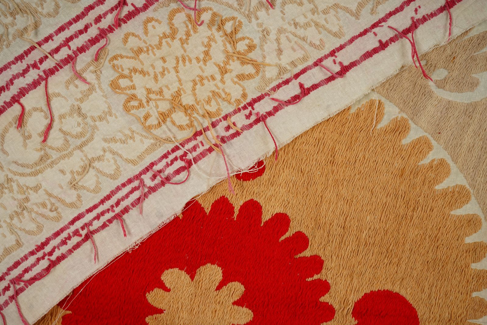 Handmade Suzani Tablecover – Red Terracotta Beige  Textile, Style Decorative Table Cloth For Home & Dining 4'1'' X 4'2'' photo buy