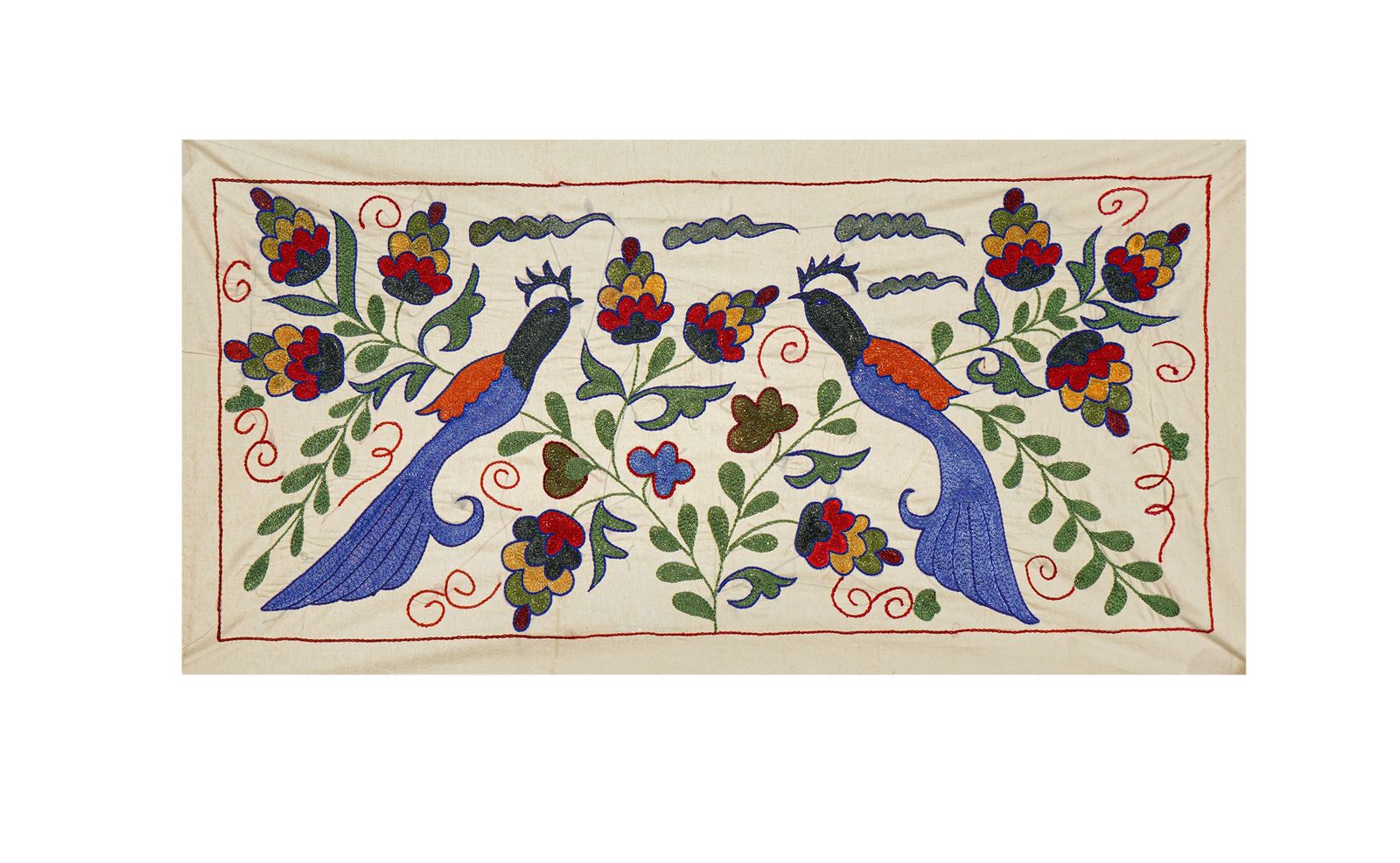 Handmade Bird Pictorial Suzani Table Runner, Tribal Tablecloth 1'5'' X 2'9''
