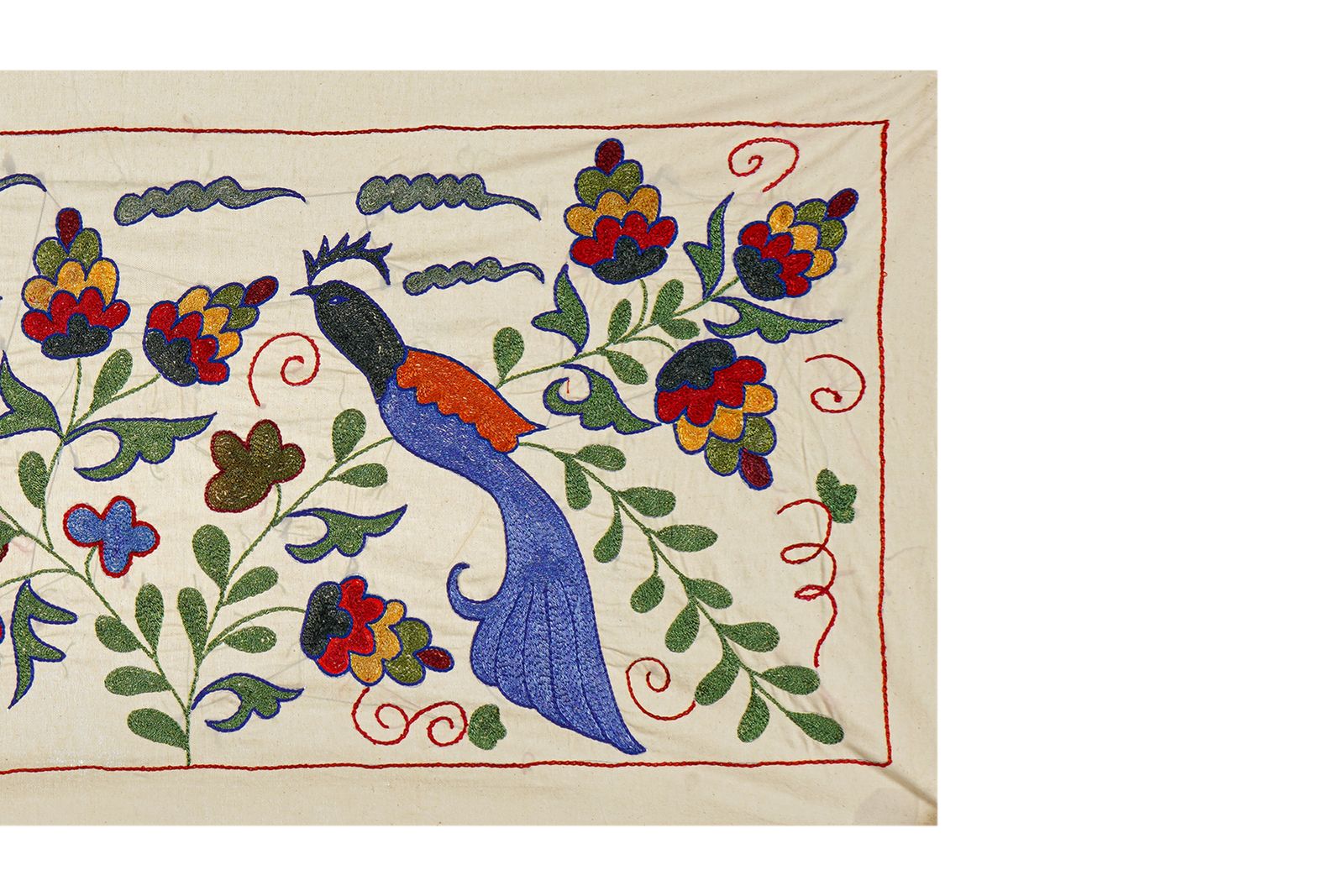 Handmade Bird Pictorial Suzani Table Runner, Tribal Tablecloth 1'5'' X 2'9'' photo Textiles