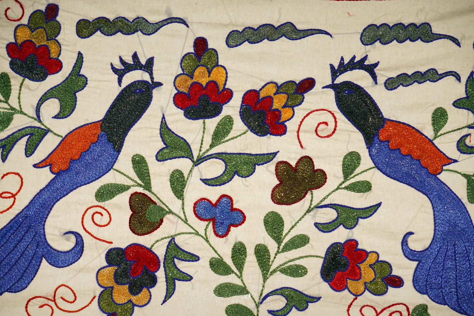 Handmade Bird Pictorial Suzani Table Runner, Tribal Tablecloth 1'5'' X 2'9'' photo 100.0