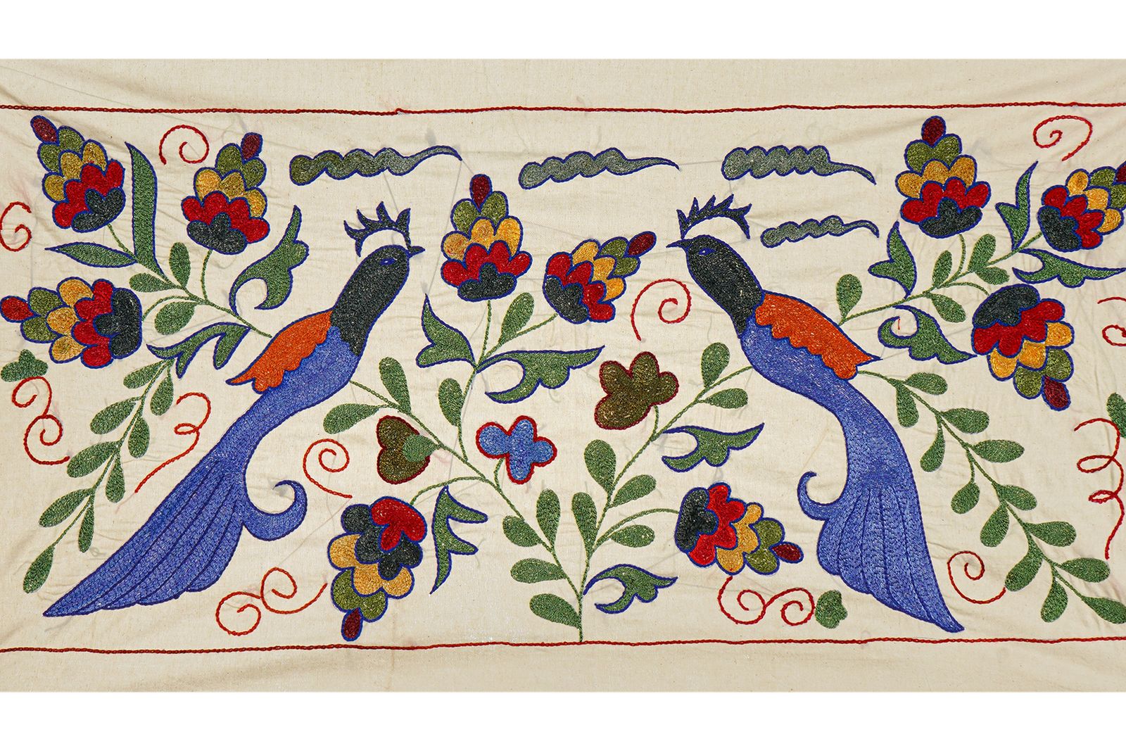 photo furniture Handmade Bird Pictorial Suzani Table Runner, Tribal Tablecloth 1'5'' X 2'9''